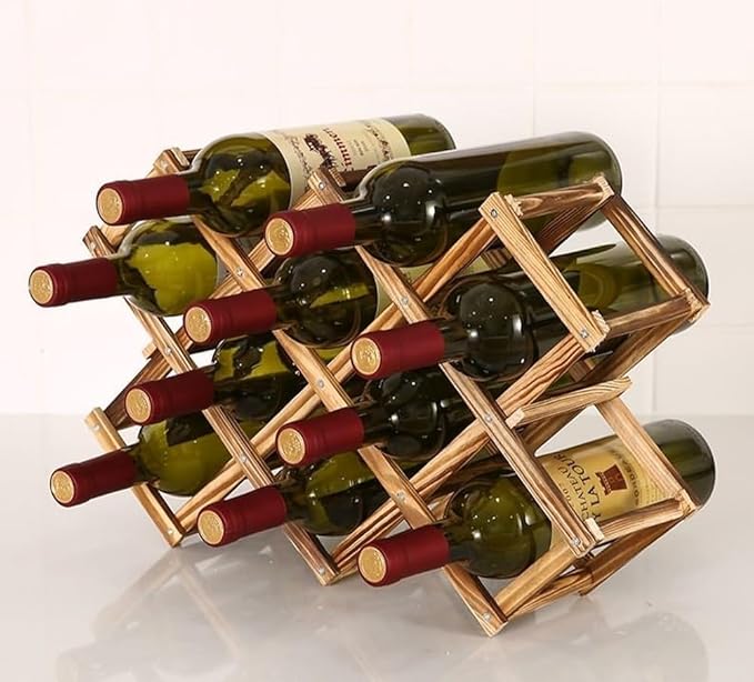 Freestanding Stackable Wine Rack Organizer for Countertop and Cabinets with Foldable Design and Scratch-Resistant Protector