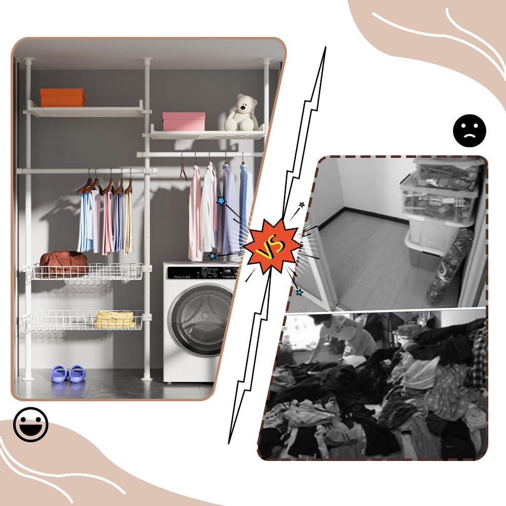 Armadio Telescopico con Portapantaloni e Telai a Rete, Cabina Armadio Componibile, Appendiabiti Industrial Loft Design, Appendiabiti Industrial Loft Design, per Camera da Letto