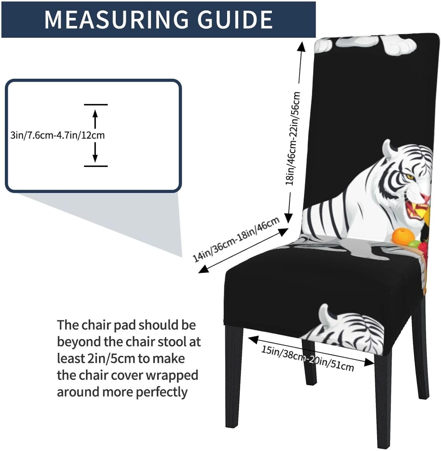 White Tiger Eating Fruit Prints Protection Cover for Dining Chair – Stretchy & Wrinkle-Resistant Chair Throw Covers for Dining Room, Hotel, and Event Decor