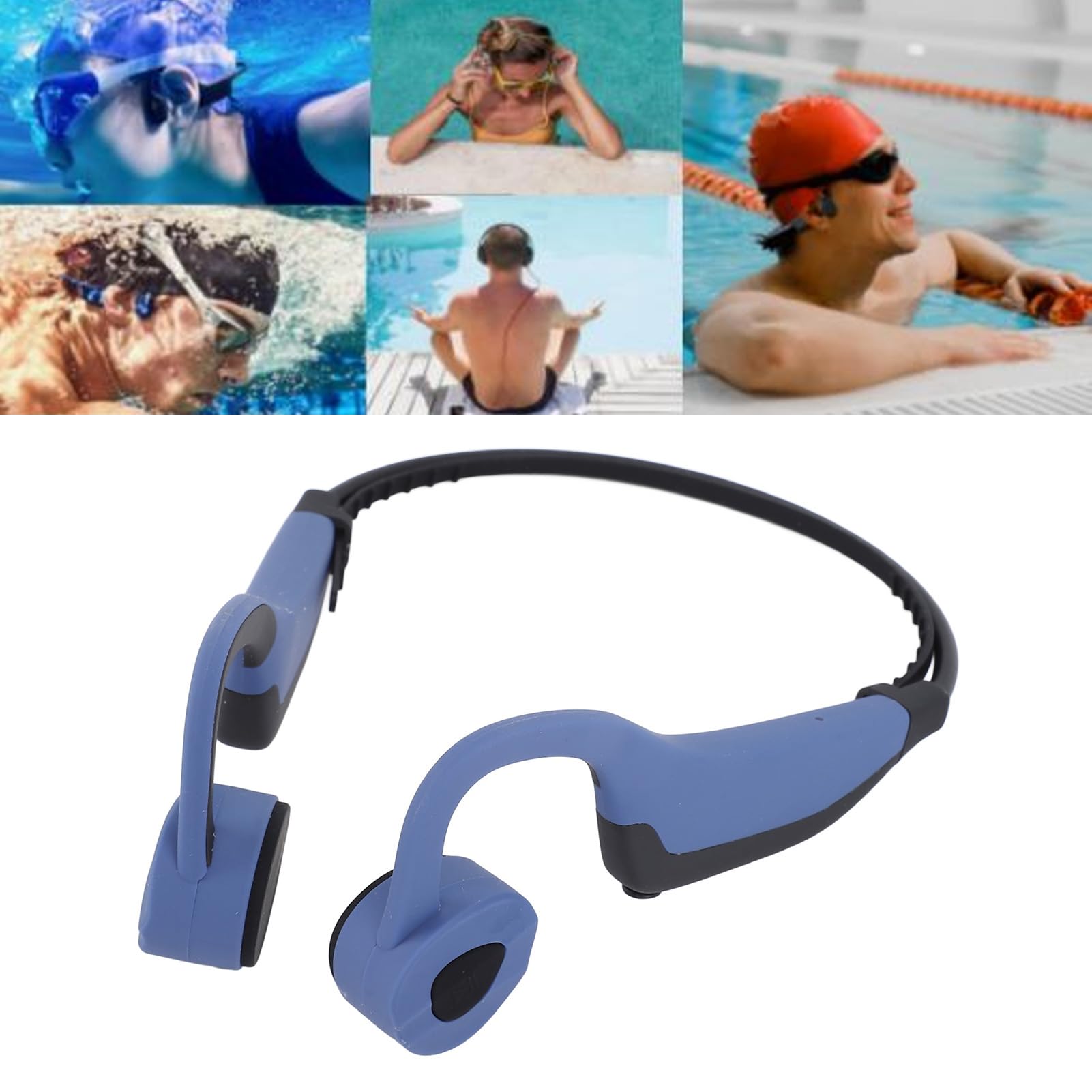 HEEPDD Memoria de 16 GB Flexible Ti Aloy Frame Wireless Conducción de óseo Auriculares IPX8 Modos de Reproducción Dual a Prueba de Agua para MP3 y Cómodo Correa para Todas Las (Blue)