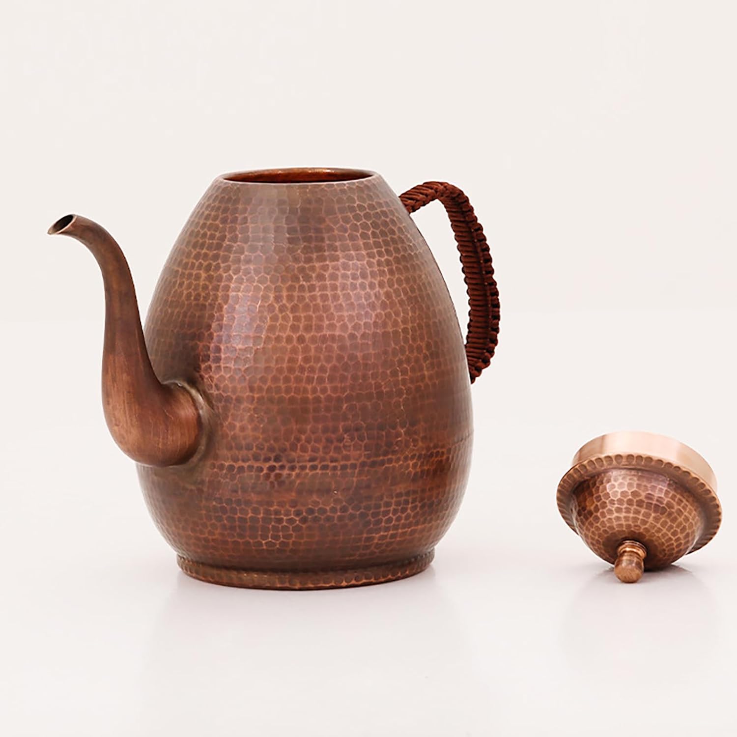 Handmade Solid Copper Tea Pot Kettle Stovetop Teapot 1mm Thick Hammered Fast Heating No Coating Inside (2000ML)