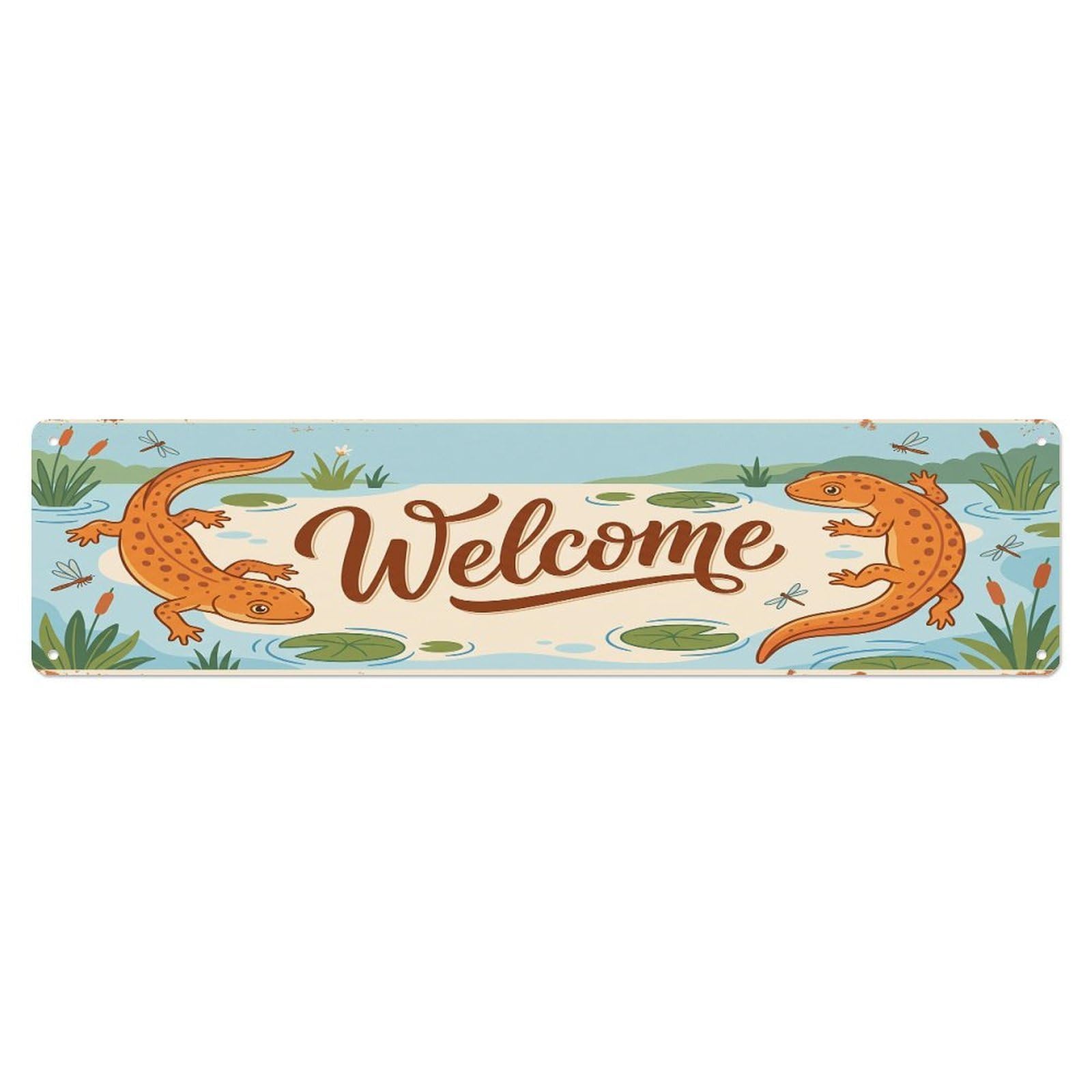 Vintage Welcome Newt Water Metal Tin Sign