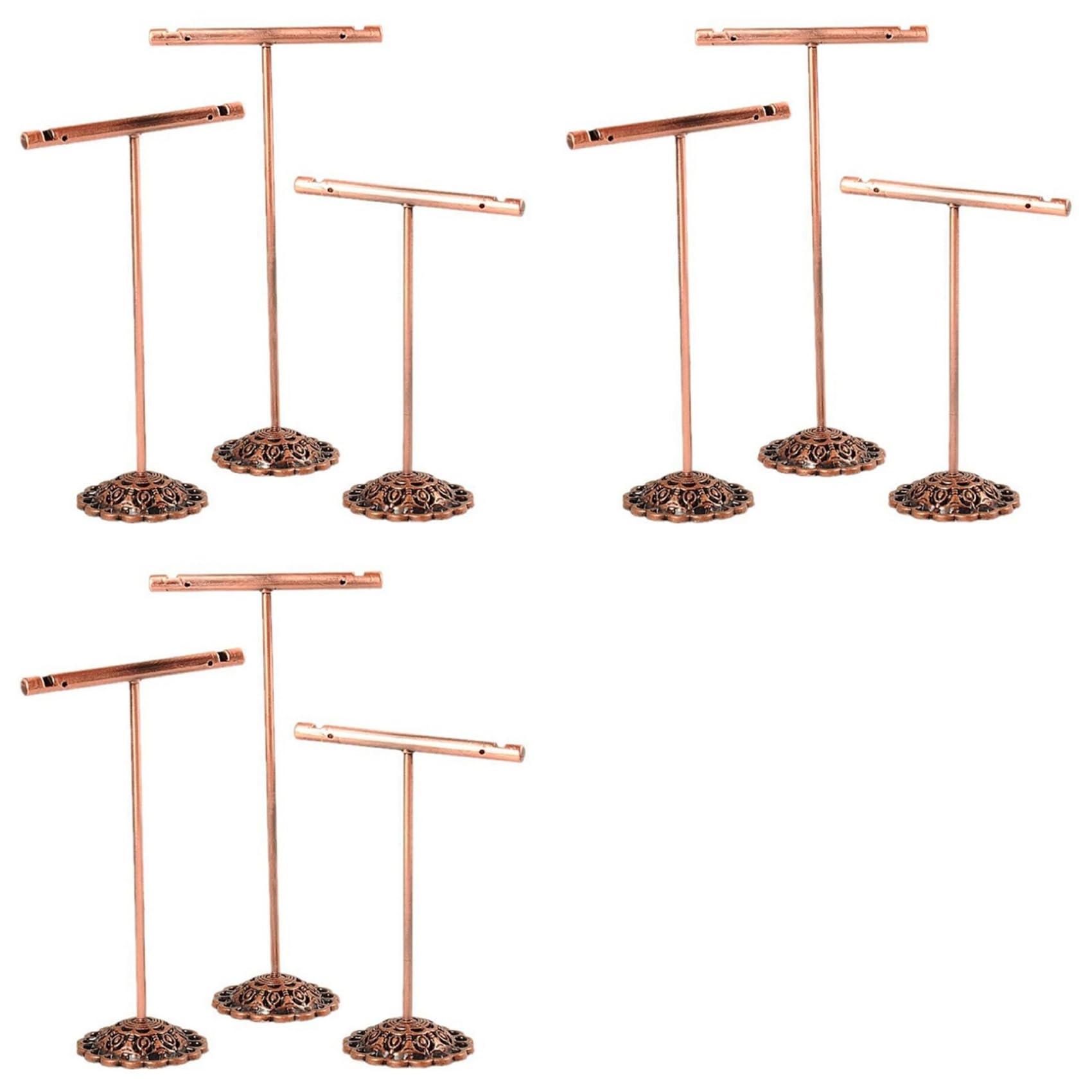 Vjsujehgy 9X Portable Earring Jewelry Display Rack Metal Stud Necklace Organizer Ornament T Bar Hanger Showcase Holder Bronze
