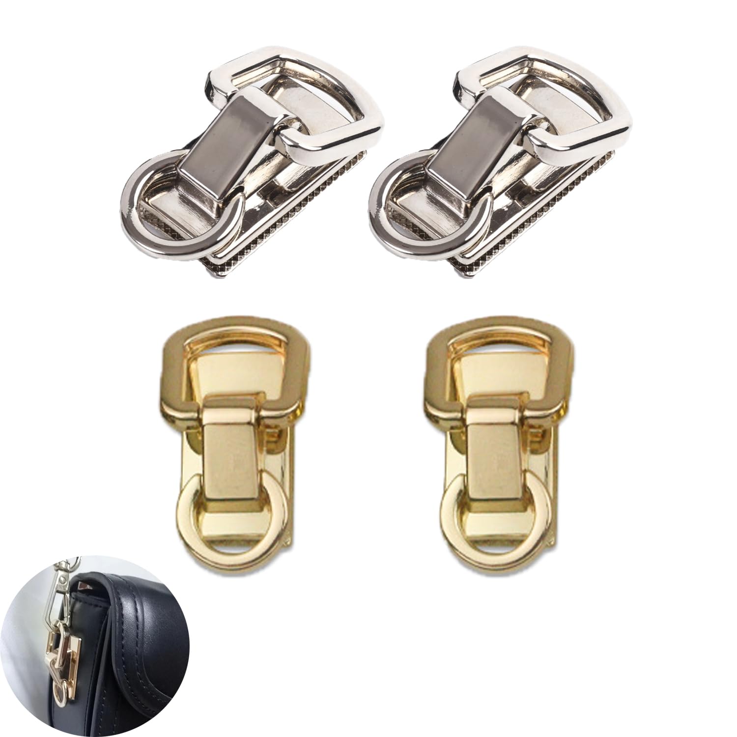 4 Pack Purse Side Clip Buckle Suspension Clasp Premium Full Metal Screw Mount Connector with Dual Hooks for Handbag Chain Strap Handle Crossbody Shoulder Wallet DIY Leather Bag Hardware Crafts-image-45