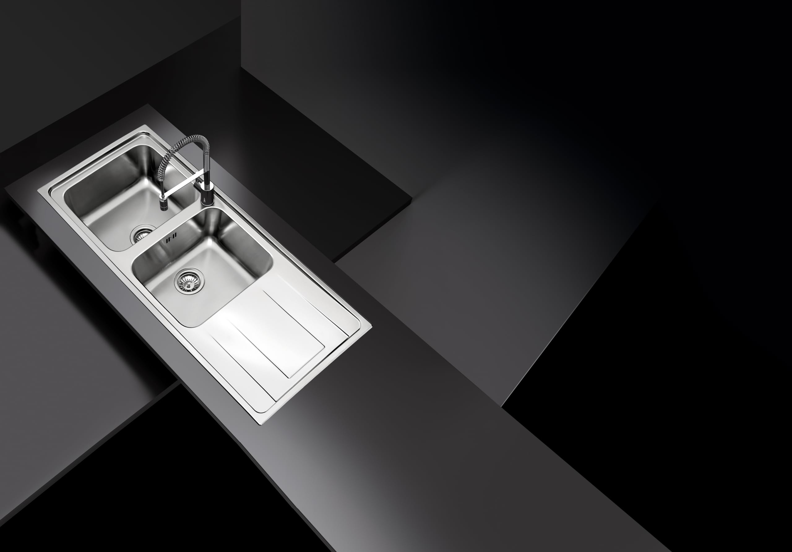 SCHOCK | Lavello Cucina Wave D200 2 Vasche con Gocciolatoio, Vasche Destre, Lavello in Acciaio Inox con Guarnizione Preinstallata, 1160x500mm