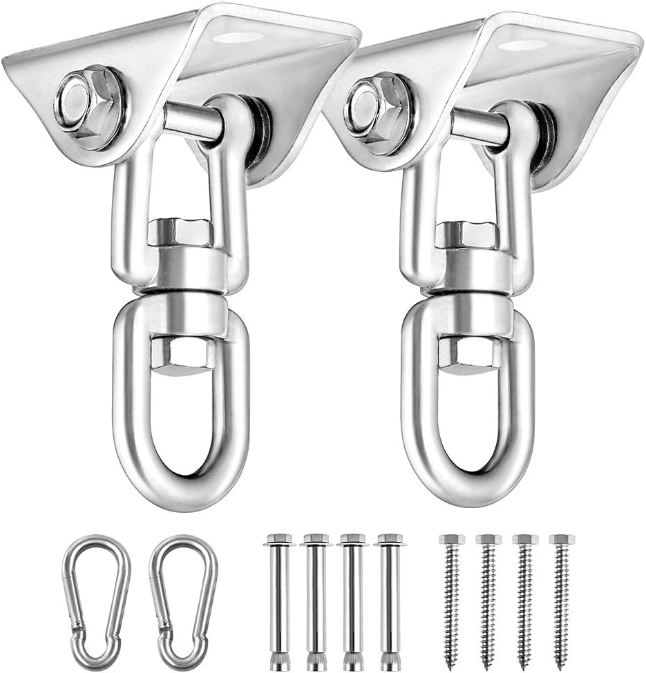 Newtion Innovative 1100 LB Capacity 2 PCS Stainless Steel 304 Heavy Duty Swing Hangers & Snap Hooks for Concrete Wooden Sets Trapeze Yoga Swingset Hammock Swing