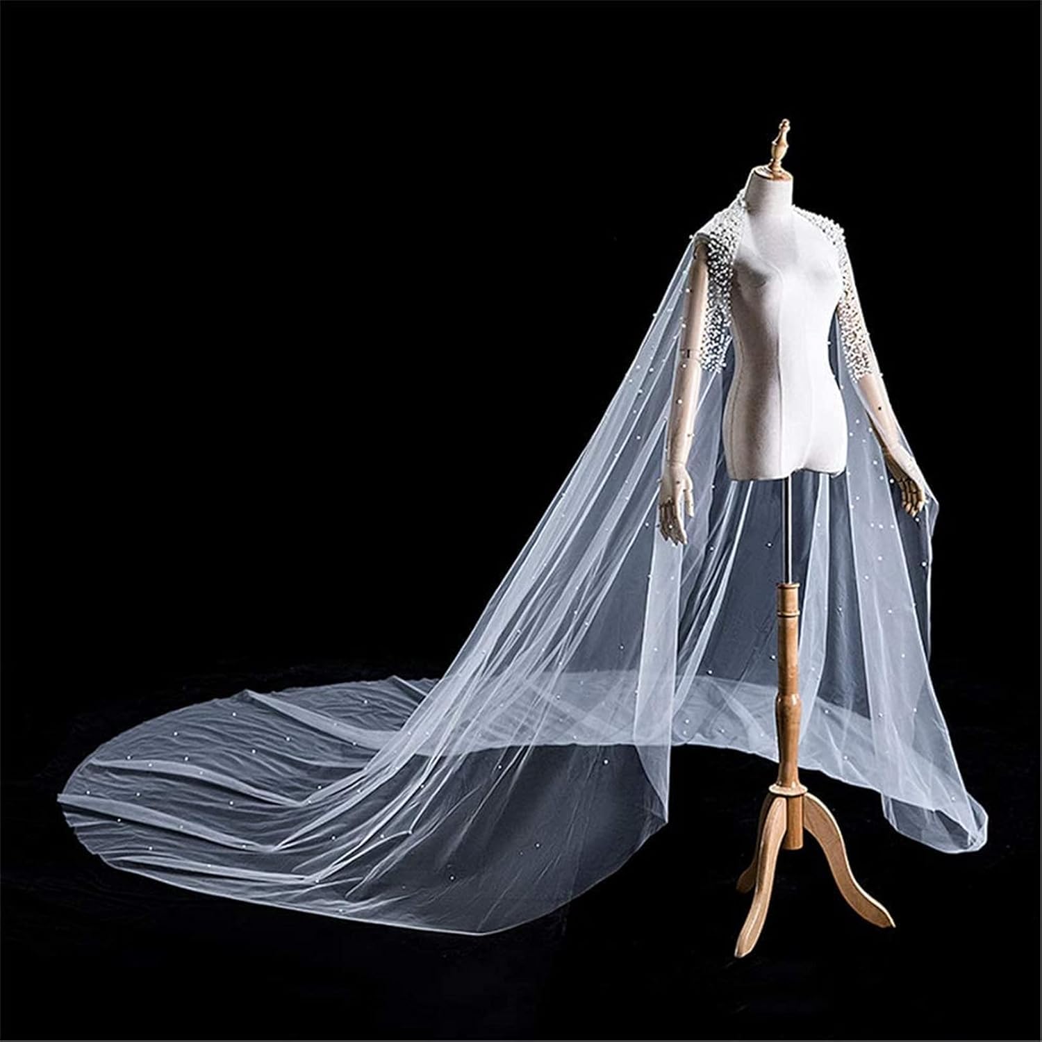 3m Long Tail Kathedrale Perle Braut Schleier 1 Schicht Schal Schnitt Kante Elegant Weich Foto Studio Schleier Einfache Vintage Prinzessin Tüll Hochzeit Haarschmuck, White, 3 * 3 m
