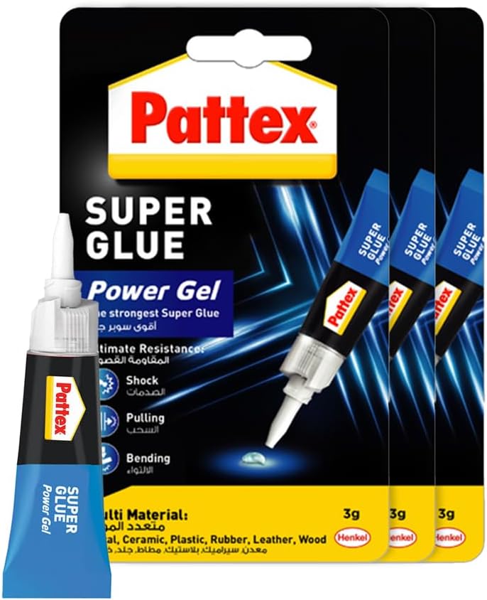 Pattex Super Glue Power Gel Tube, All Purpose Adhesive For Flexible Materials, Instant Invisible Repair, Compatible with Metal, Ceramic, Rubber, Leather & Wood, Dishwasher Safe, 3g (Pack of 3)