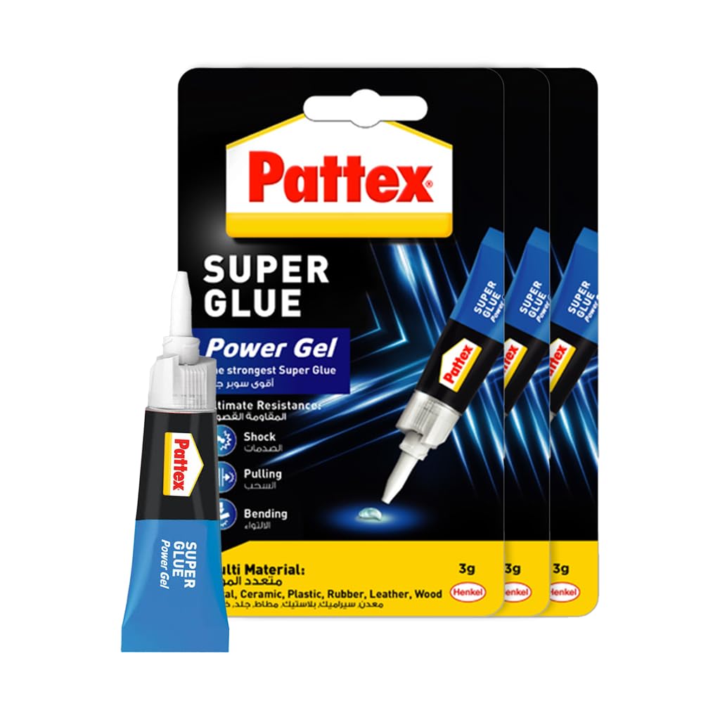 Pattex Super Glue Power Gel Tube, All Purpose Adhesive For Flexible Materials, Instant Invisible Repair, Compatible with Metal, Ceramic, Rubber, Leather & Wood, Dishwasher Safe, 3g (Pack of 3)