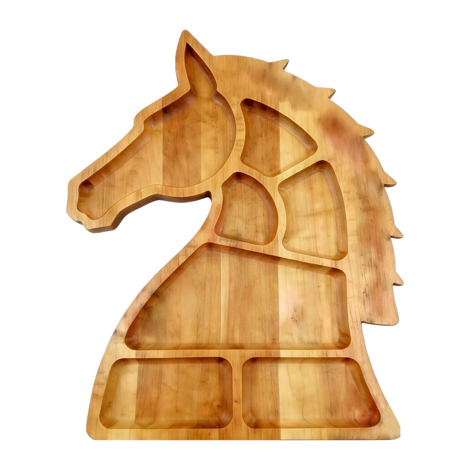 Wooden Food Tray, Horse-Head Shaped Serving Platter | Sectioned Tray for Candy, Charcuterie, Cookies, Cakes, and Fruit