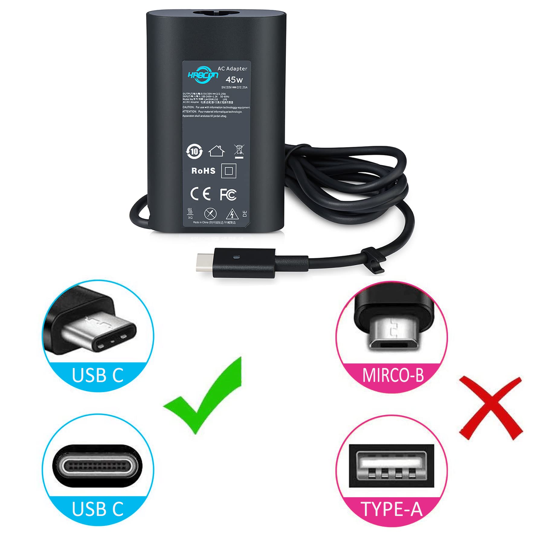 Amazon.com: XPS 13 Charger,45w USB C Power Supply Adapter Compatible with  Dell XPS 11 XPS 12 XPS 13 9360 9370 9333 Inspiron Latitude Type C USB C  Dell ..., image size:1781x1781