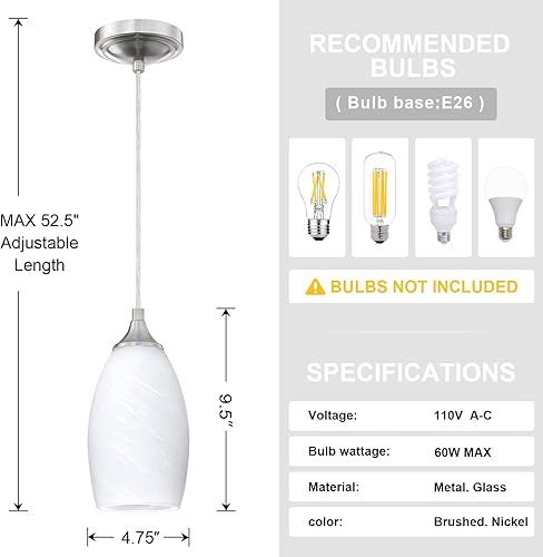 Miniatura 3 de Paquete de 3 lámparas colgantes de isla de cocina para interiores, 1 unidad, 4.75 pulgadas, hecha a mano, vidrio esmerilado, pantalla con acabado de