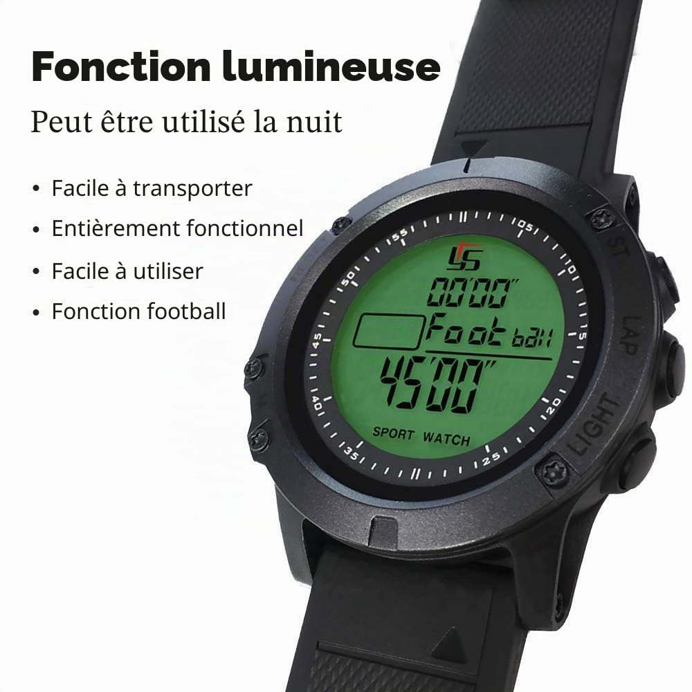 Montre d'arbitre de football professionnel – Chronomètre mémoire à 100 tours avec compte à rebours et mode silencieux, affichage rétroéclairé à 3 lignes pour entraîneurs de football, horloge 12/24