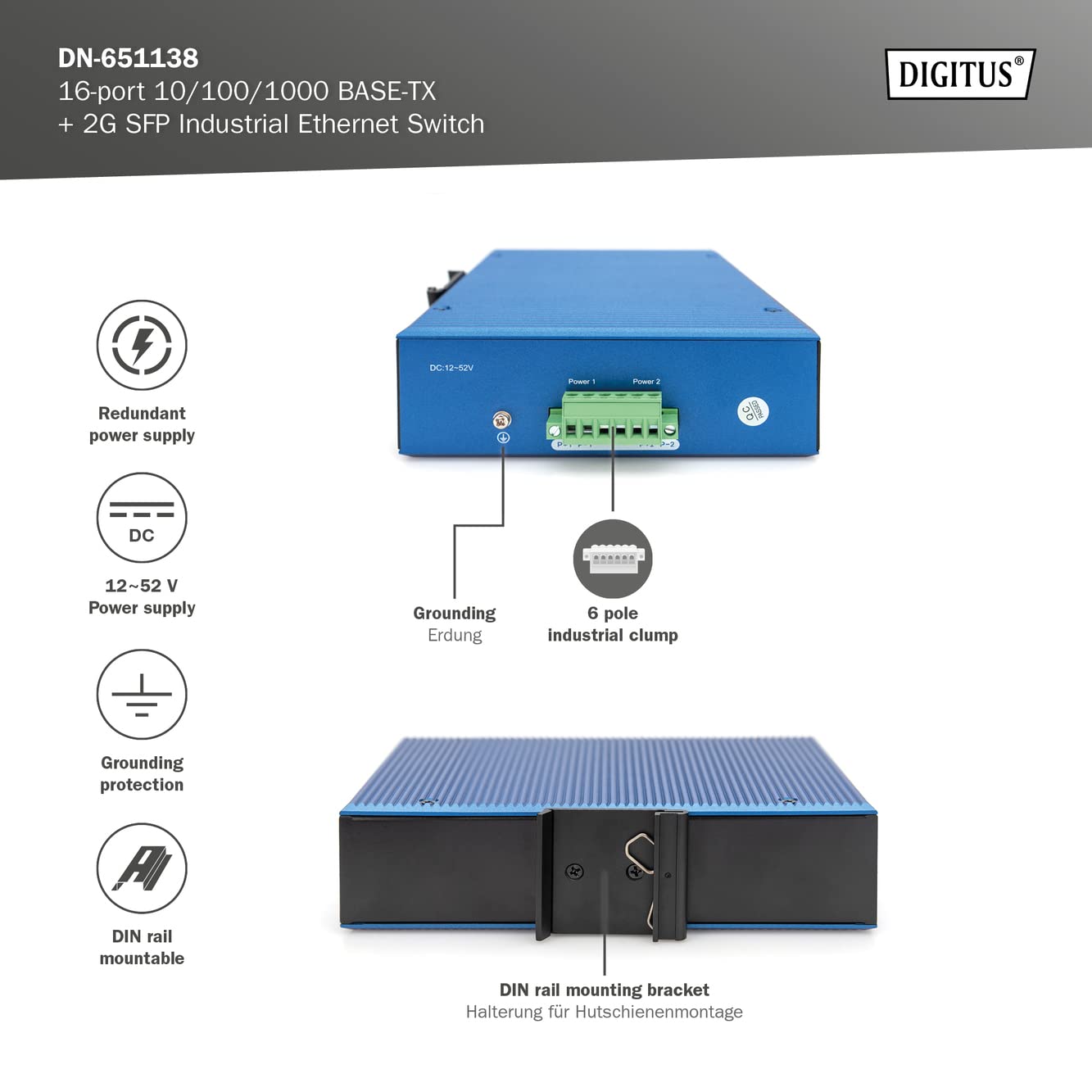 Digitus Industrieller Netzwerk-Switch – 16x RJ45 + 2X SFP-Port –bit/s – Bild 4