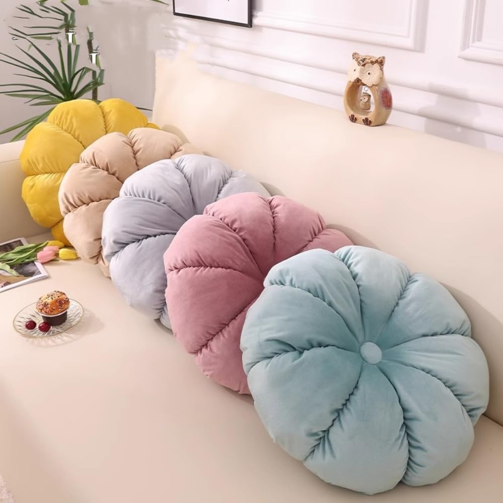 NatureMan Cuscino Decorativo Rotondo, Piccolo Cuscino Decorativo in Velluto, Cuscino a Zucca Adatto per Soggiorno Divano Letto Pavimento, 35 cm, Crema