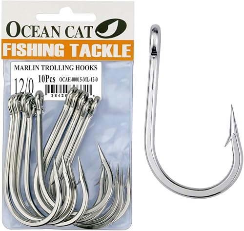 OCEAN CAT Gancho de pesca clásico de acero inoxidable con puntos de compensación de pulpo, anzuelos de pesca para pesca en agua salada y agua dulce