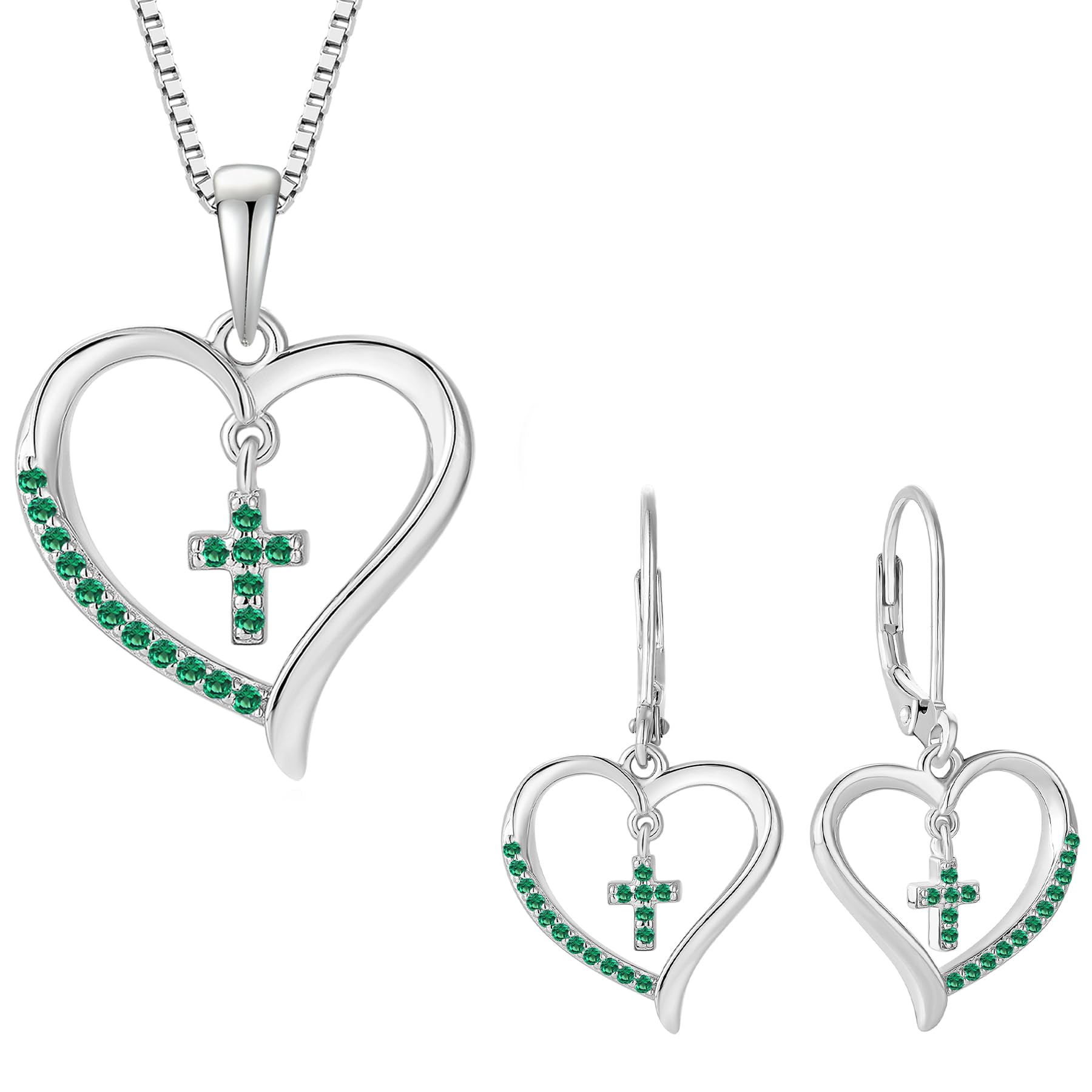Vesitim 18K White Gold Plated Sterling Silver Cross Jewelry Set Created Emerald Jewelry
