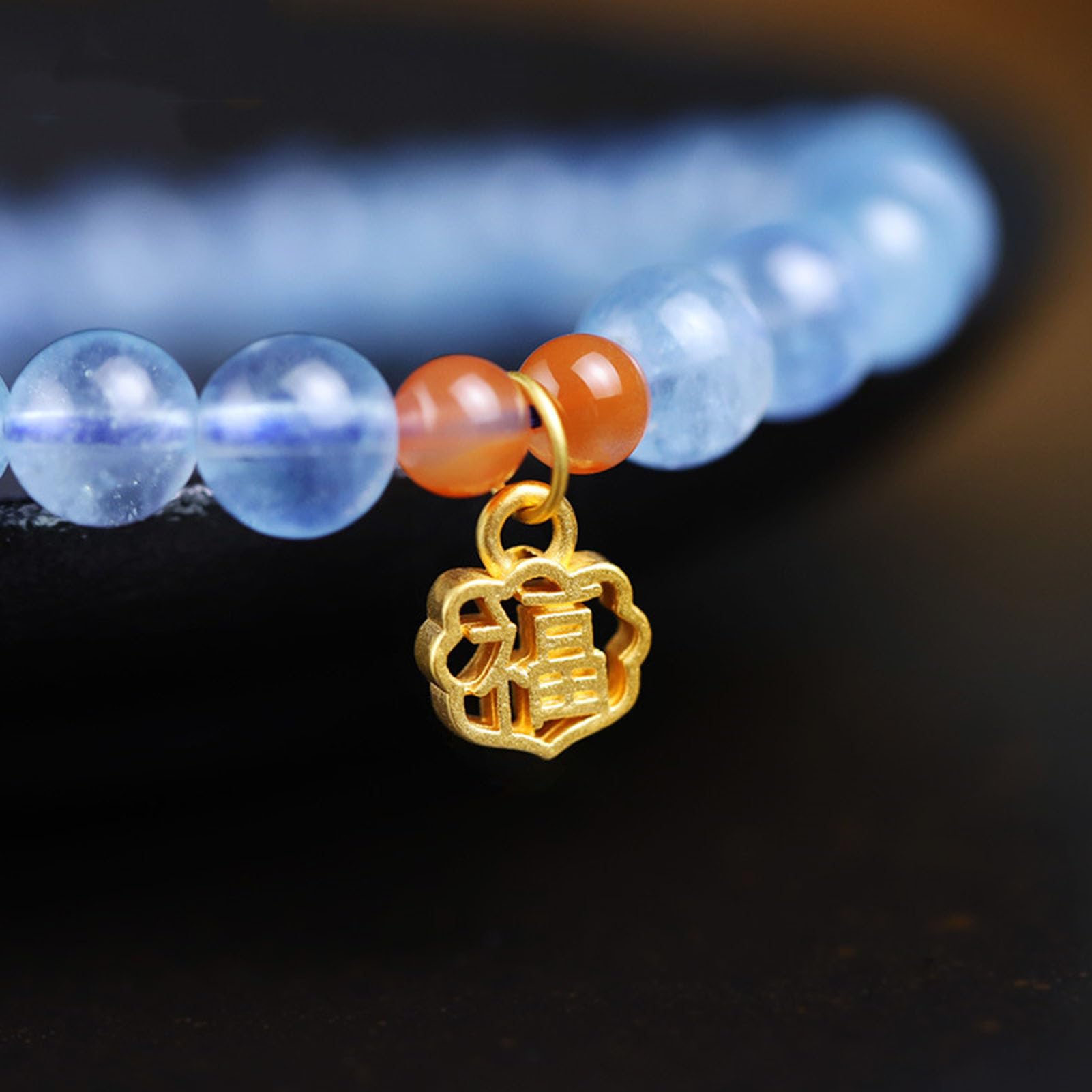 Bracciale Acquamarina e Nanhong - Gioielli con Perle di Cristallo Blu autentiche con Due Accenti di Agata Rossa per Pace e chiarezza, Elastico Elasticizzato Regolabile per Donna,6MM