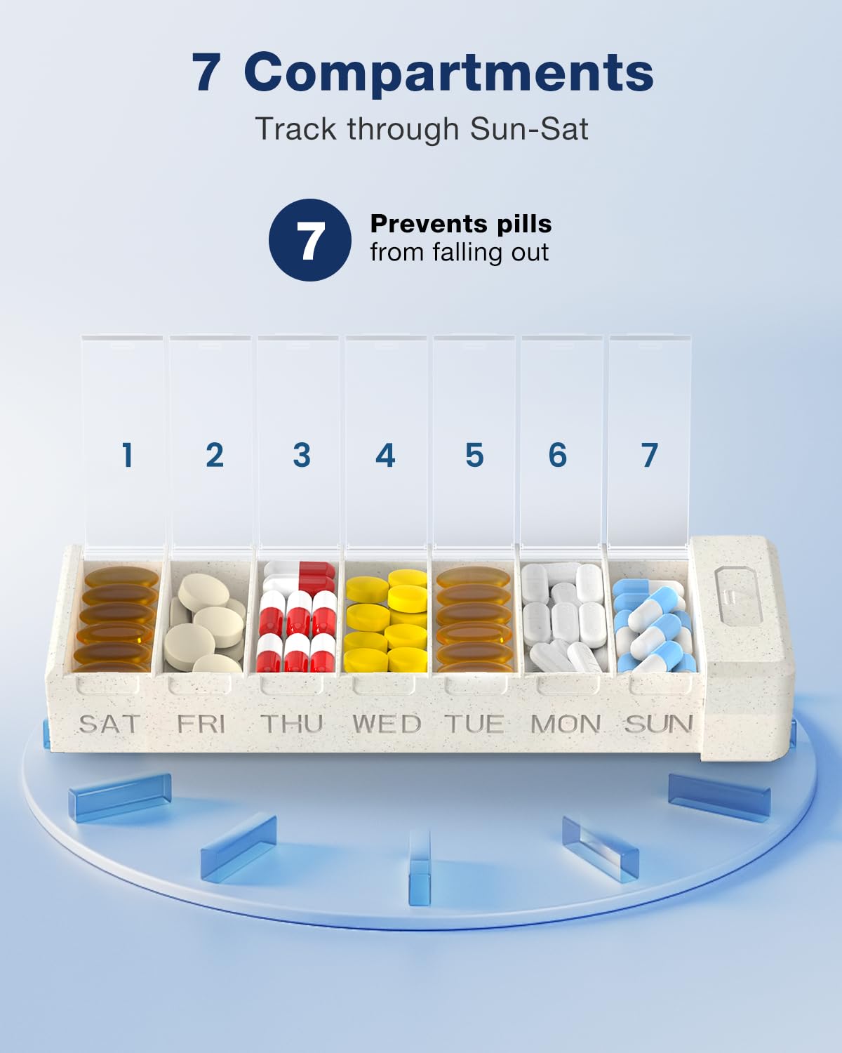 HEIYING Organisateur de Pilules pour 7 Jours – Coque en Aluminium, Compartiments pour une Semaine, Boîtier Métallique Portable pour Vitamines, Médicaments et Compléments Alimentaires