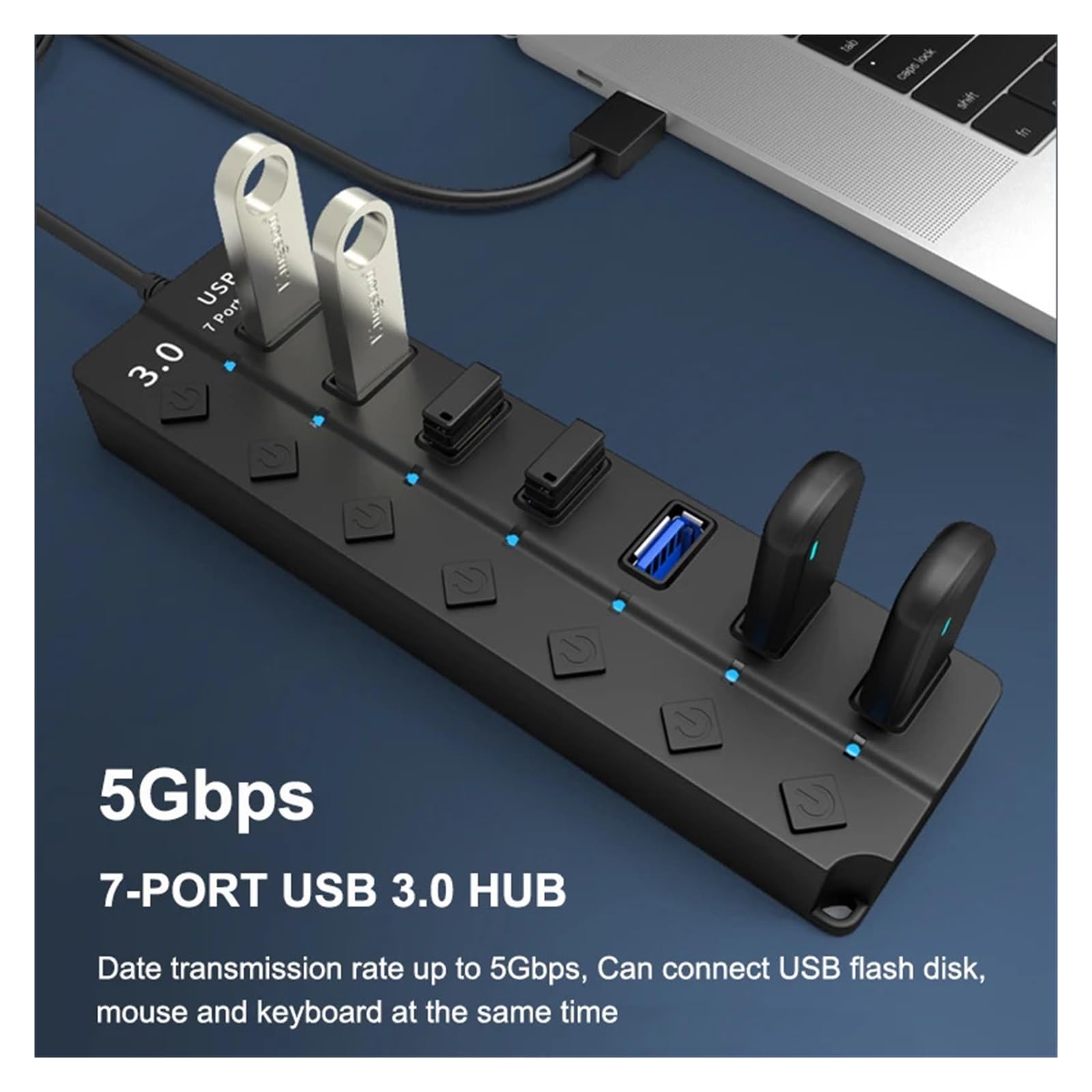 Hub USB 3.0 Szybka Prędkość 4/7 Port Z Przełącznikiem Zasilacza Wskaźnik LED Do Laptopa Akcesoria Komputerowe HUB3 MożLiwość Szybkiego łAdowania(4 port with plug)