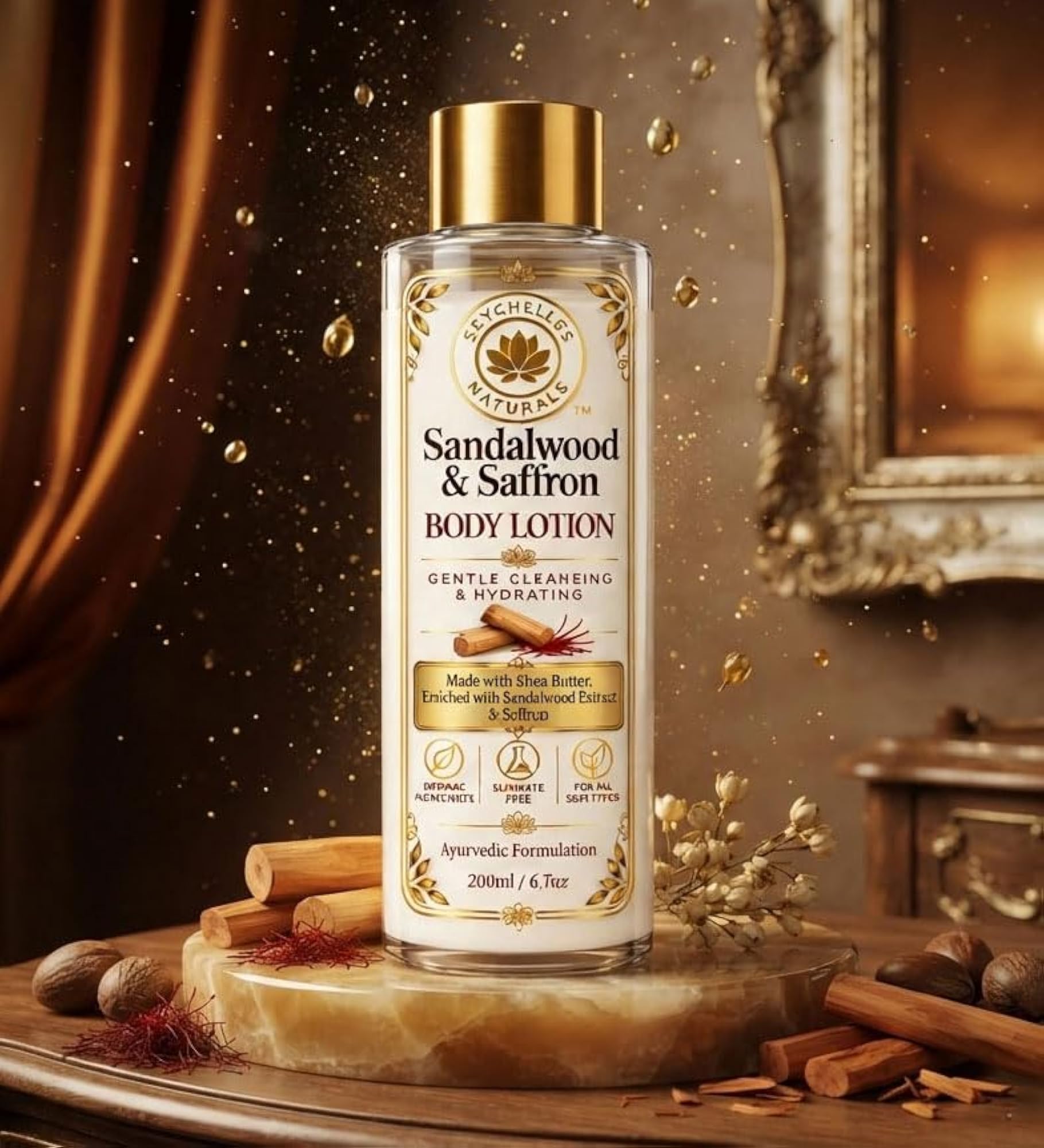 Organic Sandalwood & Saffron Body Lotion, 200ml