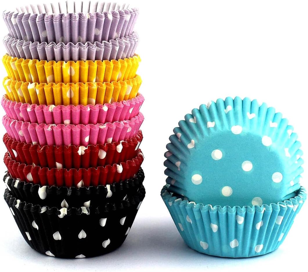 Rainbow Mini Polka Dots Cupcake Liners 300 Pcs, No Smell, Food Grade & Grease-Proof Baking Cups Paper