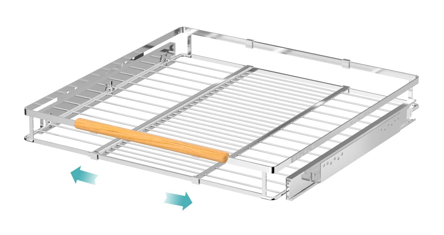 Expendable Pull Out Cabinet Organizer Slide Out Kitchen Organisation Shelf Drawer Heavy Duty Stainless Steel Storage Shelf Rack for Cabinet Pantry Closet Under Sink Divider, Chrome