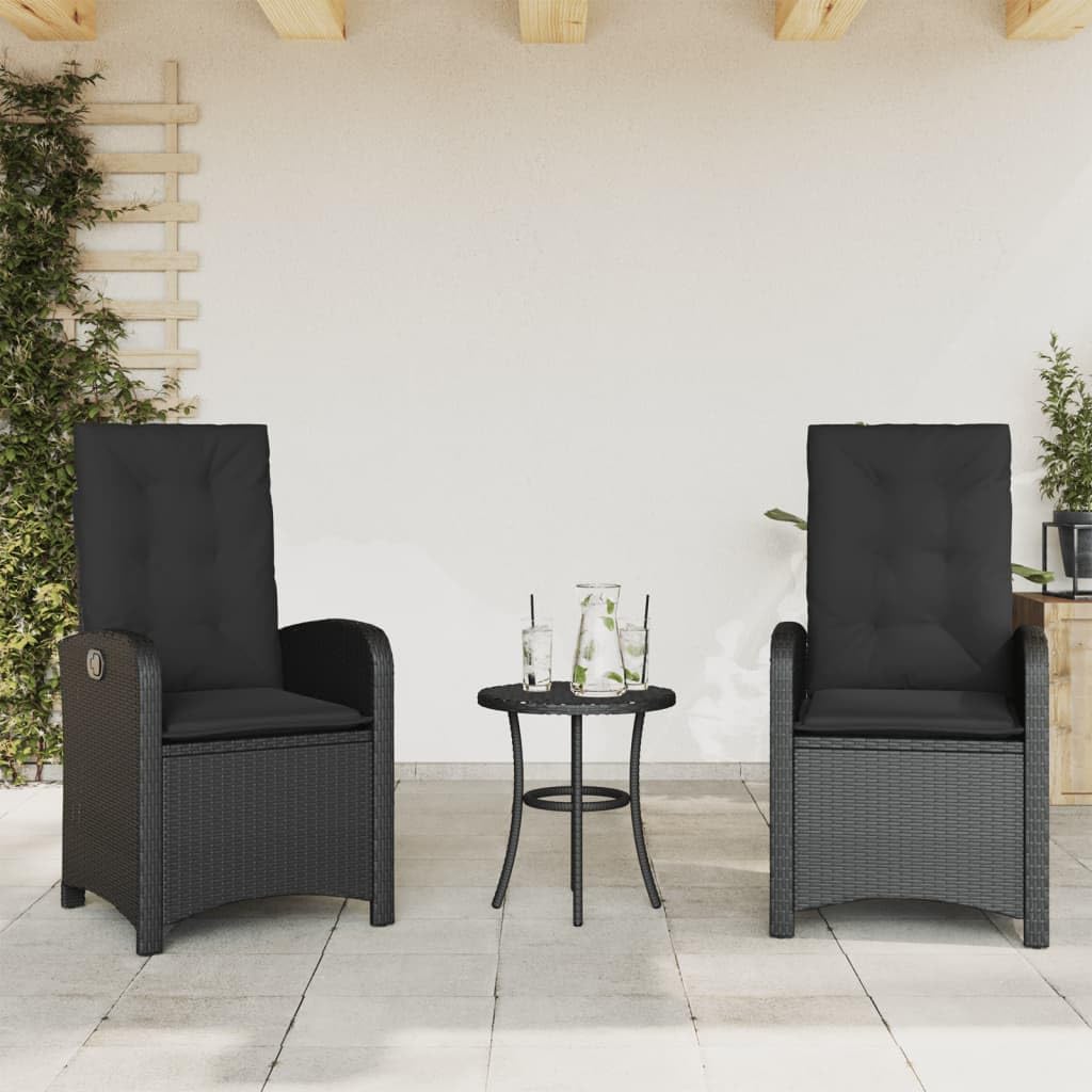 Poltrona da giardino con cuscino, 2 pezzi, schienale regolabile, colore nero, polyrattan PE rattan, mobili da giardino, rivestimento rimovibile, telaio in acciaio, per esterni, poltrona relax