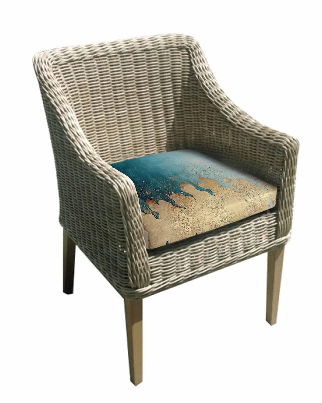 2 Pack Blue Gold Waterproof Cushion Covers with Ties, Outdoor Patio Chaise Lounge Chair Seat Cushion Slip Covers Replacement(Only Cover) Abstract Simple Minimalist Art 22