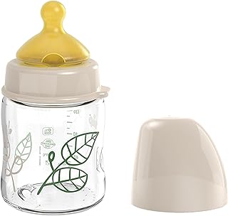 nip – Weithalsflasche | Babyflasche mit Ventil für optimalen Lufteinstrom und zwei Naturkautschuk-Trinksauger. Stillfreundliche Babyflasche aus bruchfestem Glas | Gr. S, 120ml, Braun