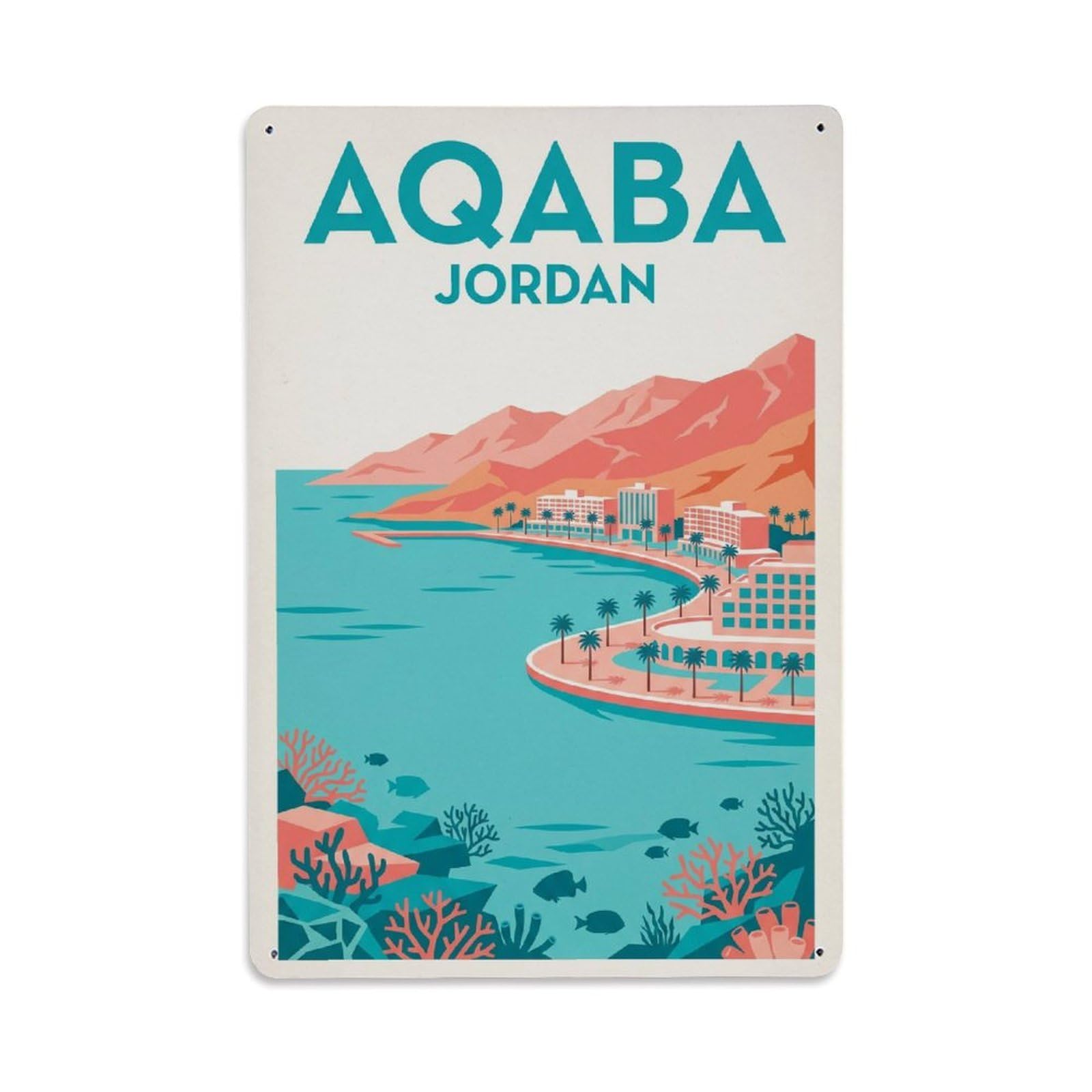 Retro Jordan Aqaba Travel Metal Tin Sign Plaque Wall Decor for Cafe, Club Bar, Office, Garden Metal Poster 8x12Inch