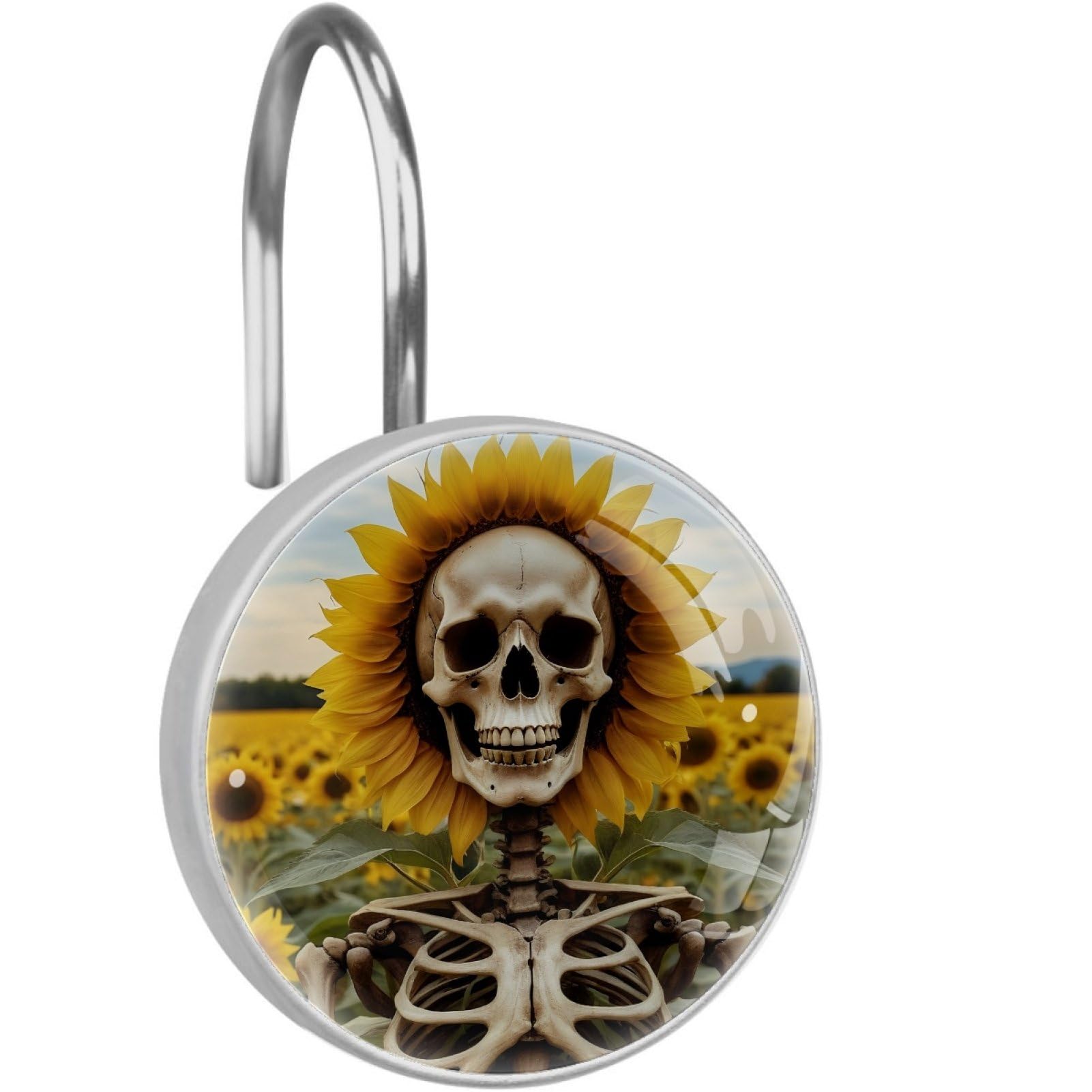 VAPOKF Decorative Shower Curtain Hook: Skeleton Sunflower Rustproof Stainless Steel Shower Curtain Ring for Bathroom - Shower Curtain Hook & Hangers - Set of 12