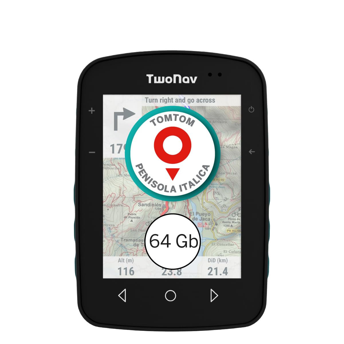 TwoNav Terra (64 GB) + Carta completa Italia TomTom, GPS con schermo wide da 3,7 pollici per montagna, escursionismo, MTB, bicicletta