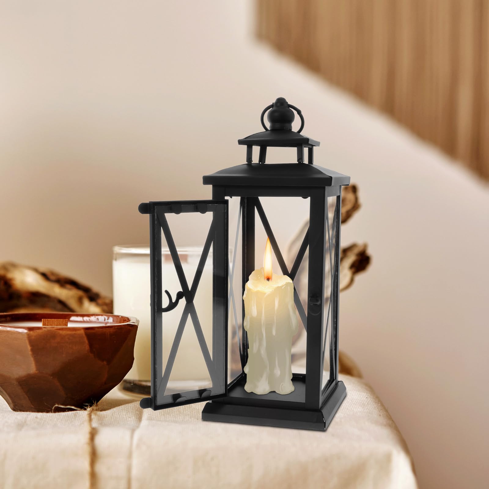 SOLUSTRE Candelabros para Velas de Hierro Diseño Retro y Base Cuadrada, Resistentes al Viento para Decoración Retro en Bodas y Exteriores