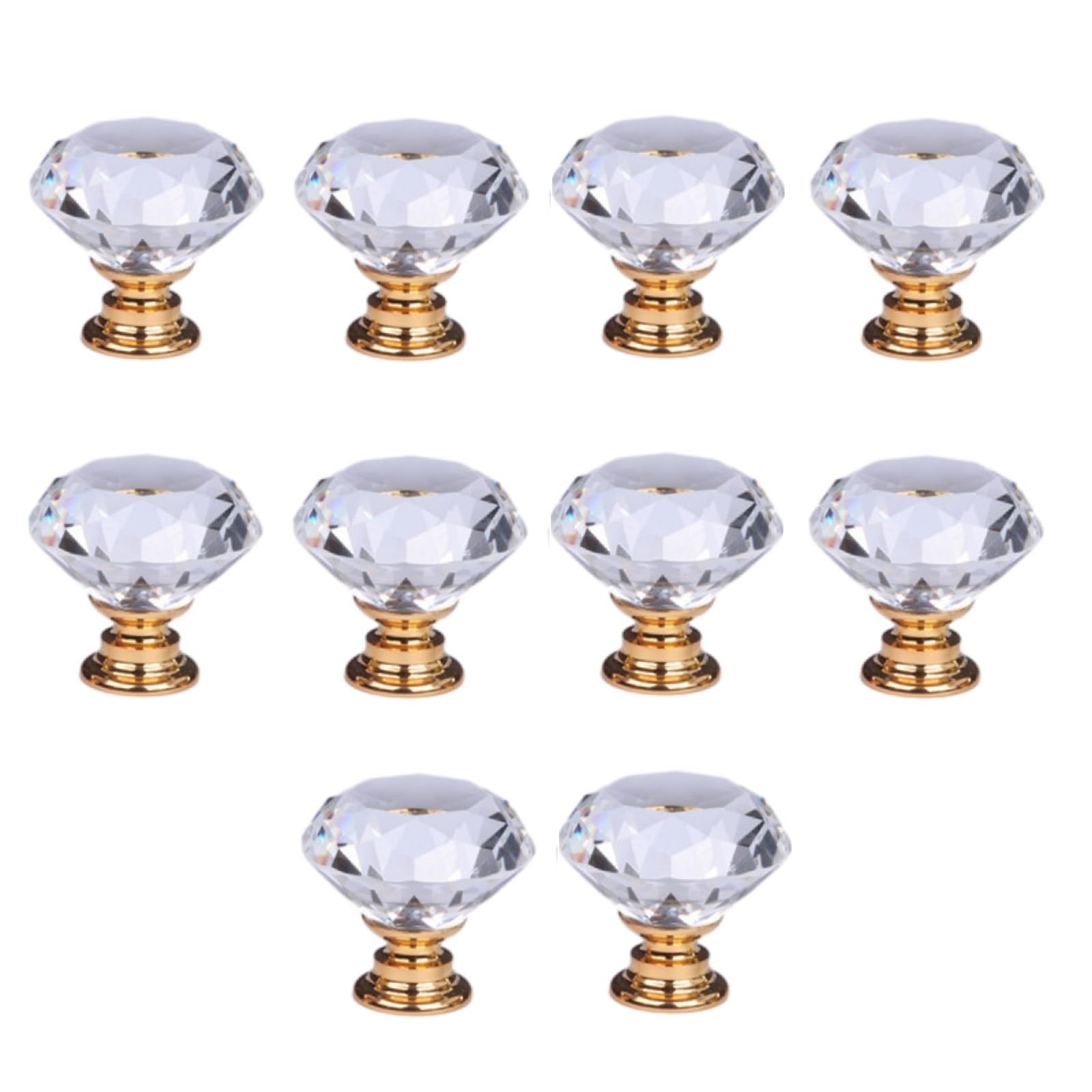 Kfgisd Golden Base 2Pc Drawer Pulls Door Handles Single Hole Wardrobe Door Drawer Diamond Crystal Handle,Crystal Handles(,30Mm)