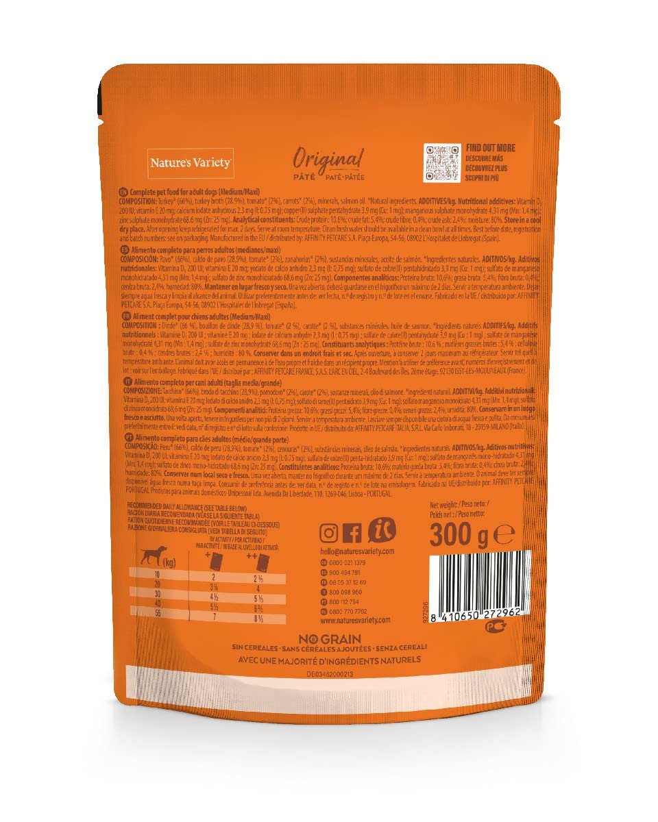 Nature's Variety Original No Grain - Paté para Perros Adultos con Pavo - Caja 8 x 300 g