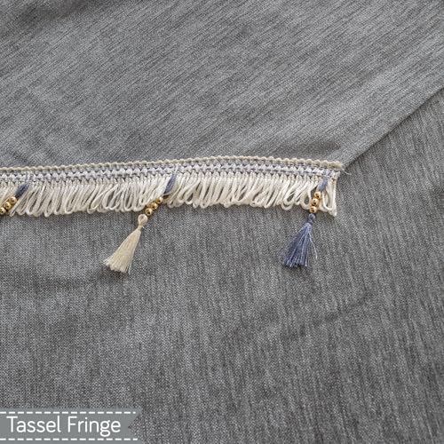 Image of HOKIPO 'Serenity Tassel' Chenille 1 Seater Sofa Cover with Tassel - Glacier Silver (IN-890-LGRY)