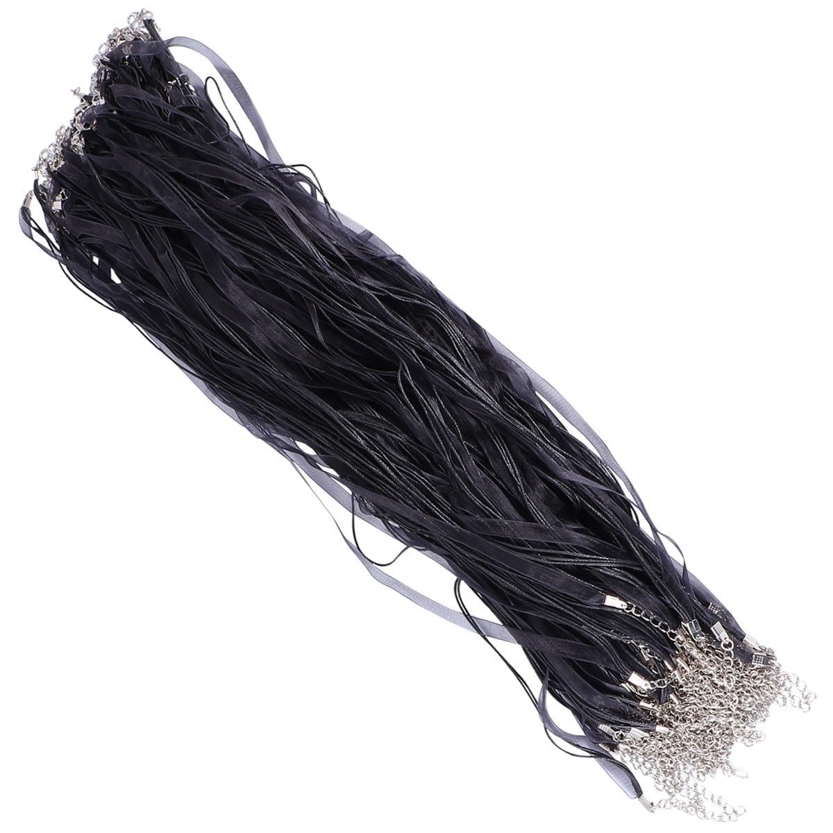 100 Pezzi Cordoncino Cerato in Filato Nero per Creazione Gioielli con Moschettone Regolabile, Filo Flessibile e Resistente per Braccialetti e Collane Fai da Te