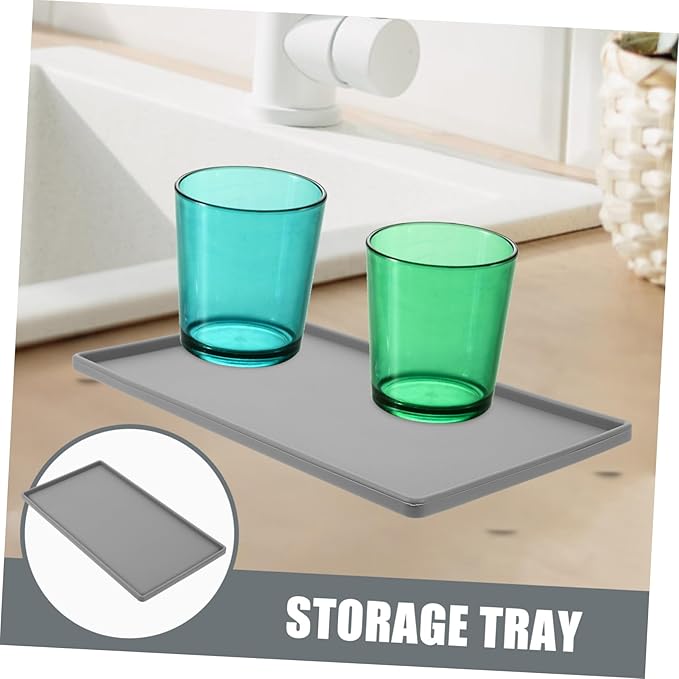 Bandeja de baño de silicona antideslizante organizadora gris miniatura 9