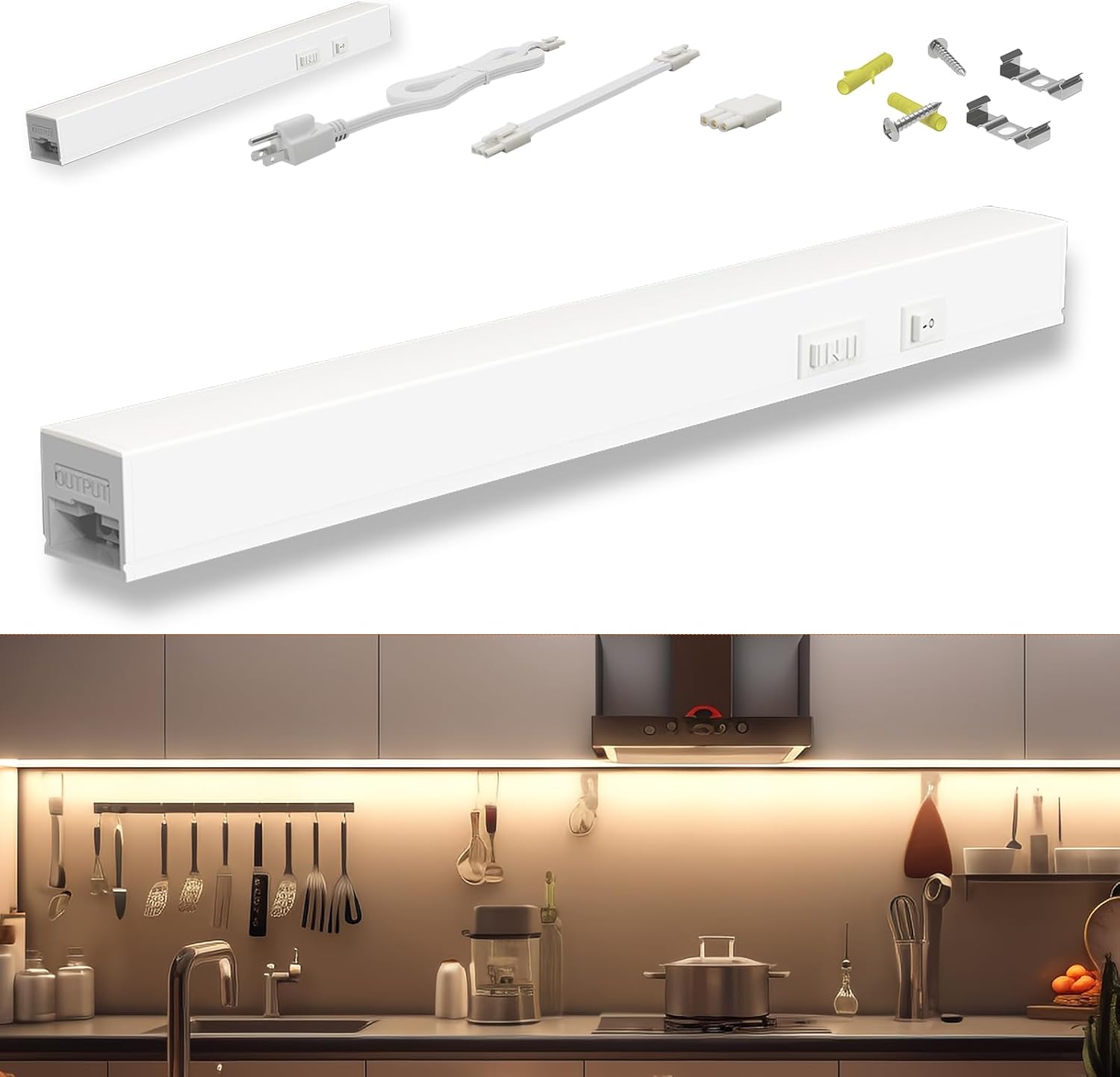 Myco 18 Inch 1 Pack Aluminum LED Under Cabinet Light Bar, ETL Listed Plug-in Linkable Kitchen Lighting, 3 Color Temperature Selectable (3000K/4000K/5000K), Ultra-Slim Under Counter Closet Shelf Light