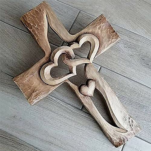 Gesneden Houten Kruis Verweven Harten, Muur Hangende Hand Gesneden Hout Kruis, Voor Vrienden, Liefhebbers En Familieleden In De Naam Van Liefde En Hoop (Wooden Hart) - Image 7