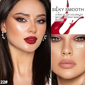 evpct Wine Lip Tint Stain 6 colors Set Long Lasting Waterproof, Mauve Light rosey nude Ruby red Dark red Light pink beige Red brown 6 Wine Bottles Shades Colored Lip Tint Stain Liquid Lipstick Set 04