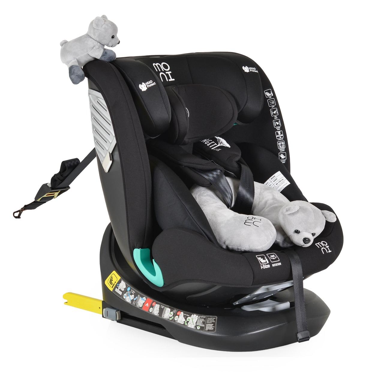 Moni, i-Size Serengeti fotelik dziecięcy (40-150 cm) Isofix, poduszka pod kark, kolor: czarny