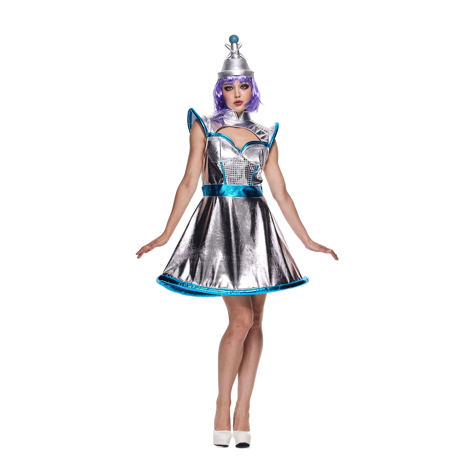 EraSpooky Women's Sexy Space Alien Costume Vintage Adult Shiny