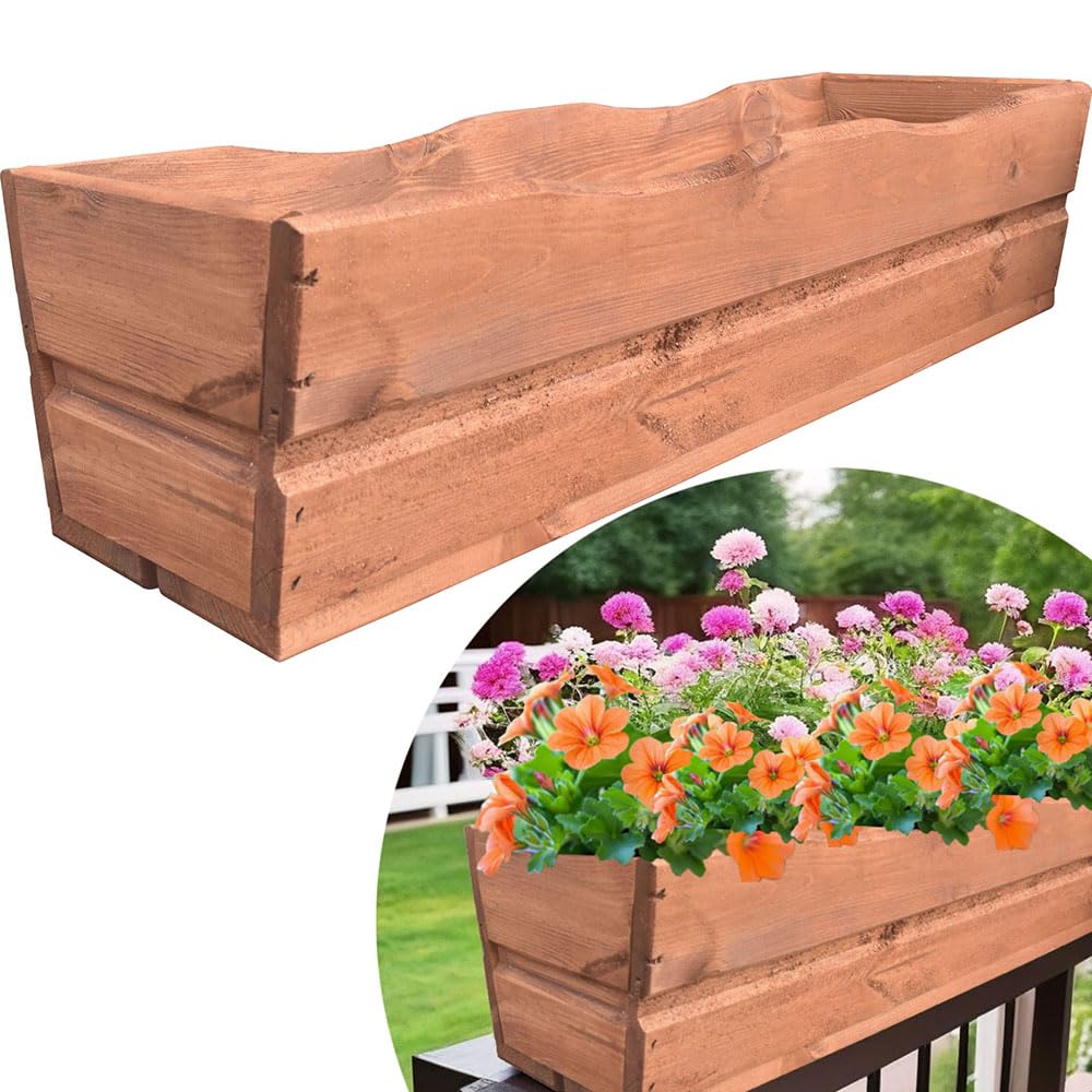 YOURSGARTEN® Jardinera de madera | Jardinera de madera | Jardinera de madera | Macetero balcón | listo para montar | Color: teca – Grande 64 cm