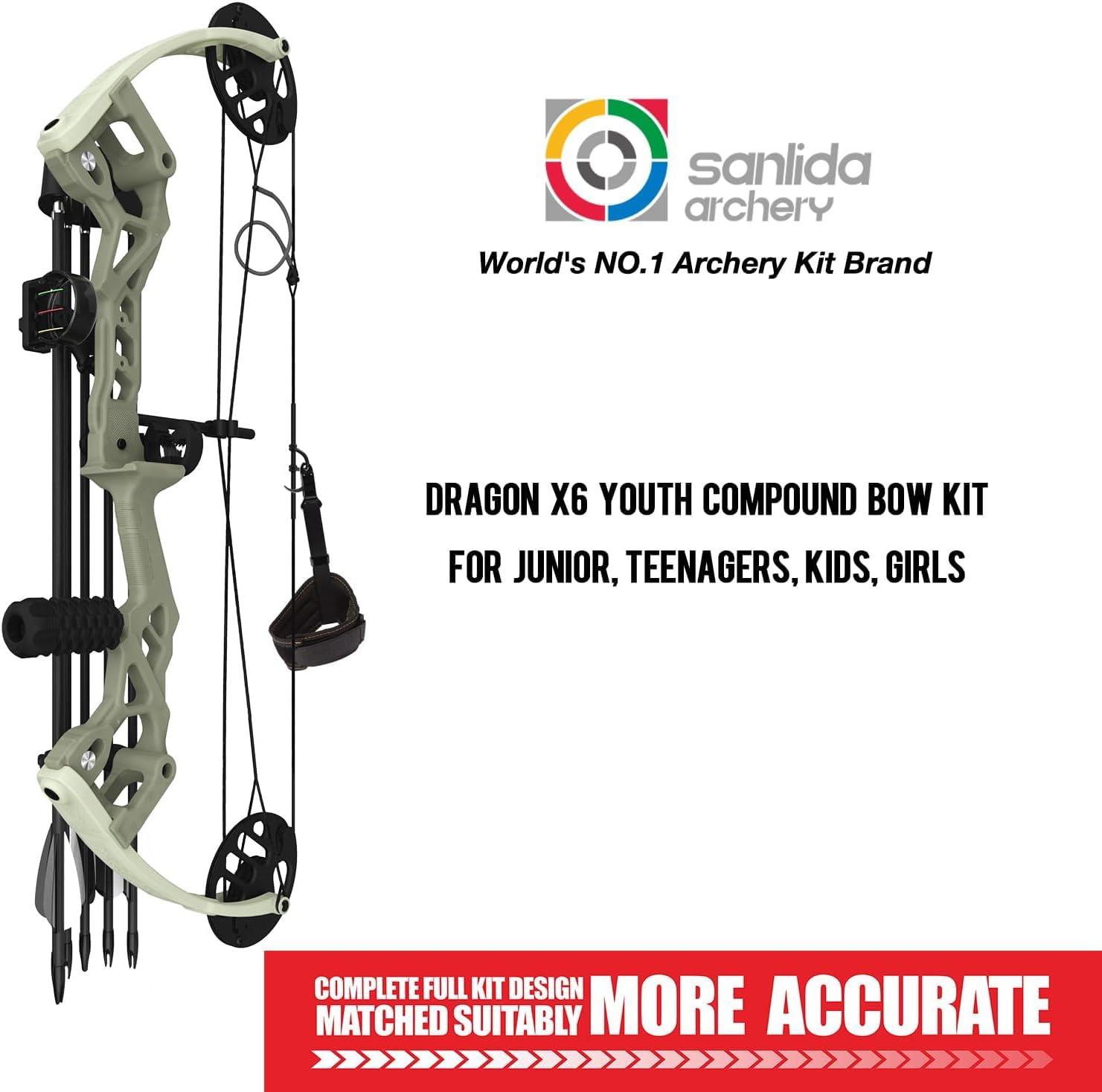 Sanlida Archery Dragon X6 Compound Bow Kit for Youth, Kids & Beginners, Bow and Arrows Set, 19”-28” Draw Length, 15-30 LBS Draw Weight, RH Only thumbnail