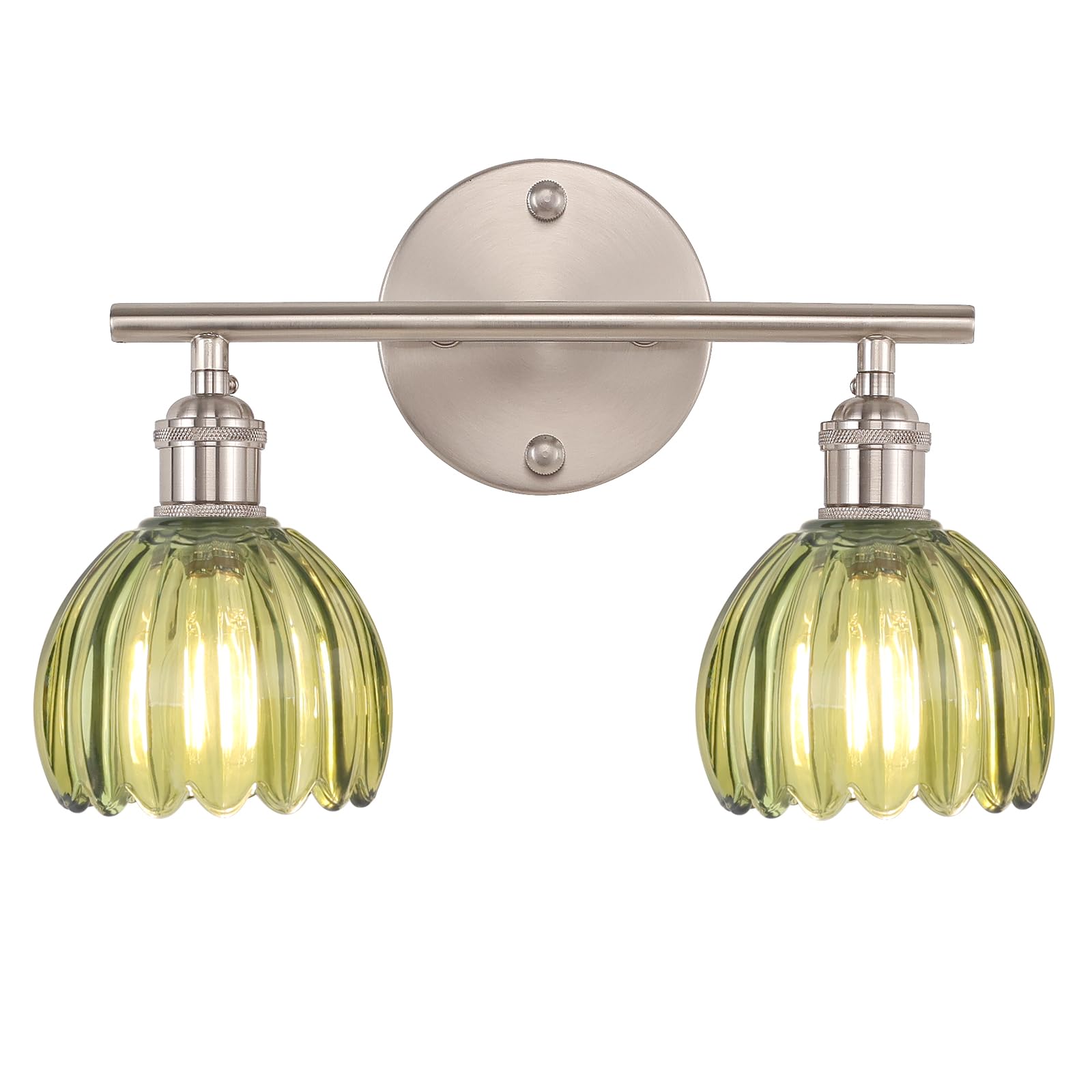 Shenmoyl Bathroom Light Fixtures, 2-Light Vanity wall Light Over Mirror with Green Tulip Glass Shade for Bedroom Living Room (Bulb Not Included), Satin Nickel