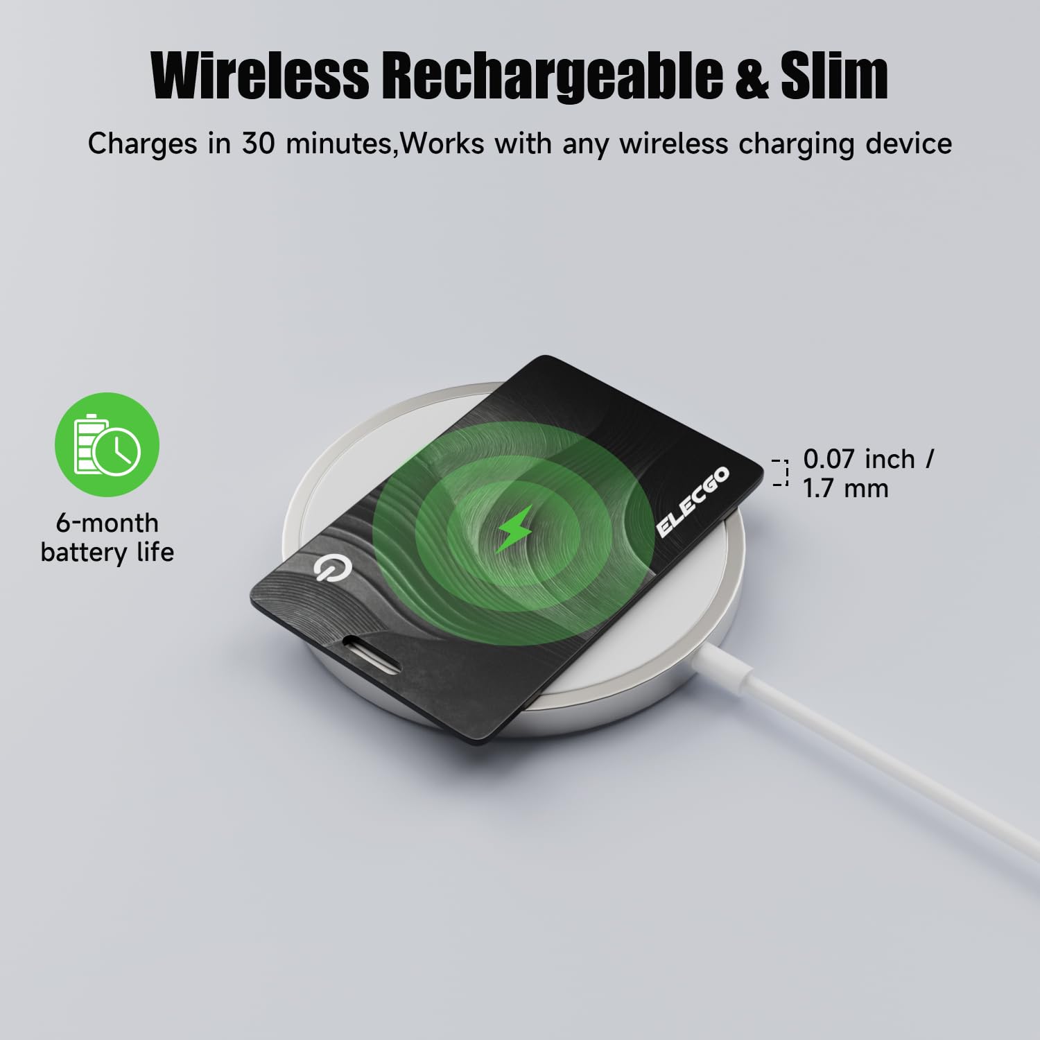ELECGO Scheda di monitoraggio del portafoglio per Apple Find My (solo iOS), carta di monitoraggio di ricarica wireless, IP68 impermeabile Tracker Card Item Finder Tracking in tutto il mondo per