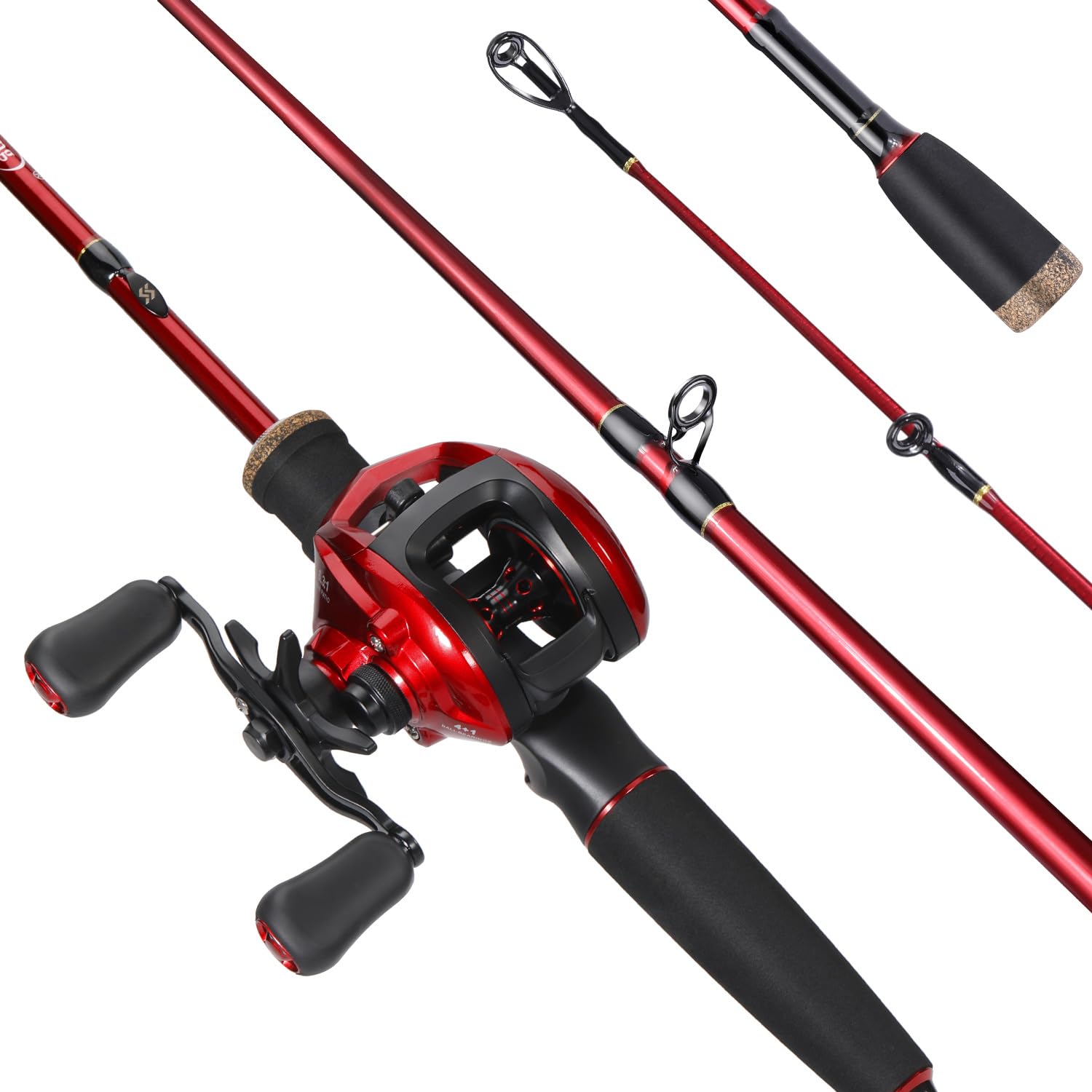 Sougayilang Twin-Tip Fishing Rod and Reel Combo，Baitcaster Combo,2-Piece M/MH Fishing Pole,Lightweight Aluminum Spool Reel,Stainless-Steel Guides & Ergonomic Cork Grip-RED