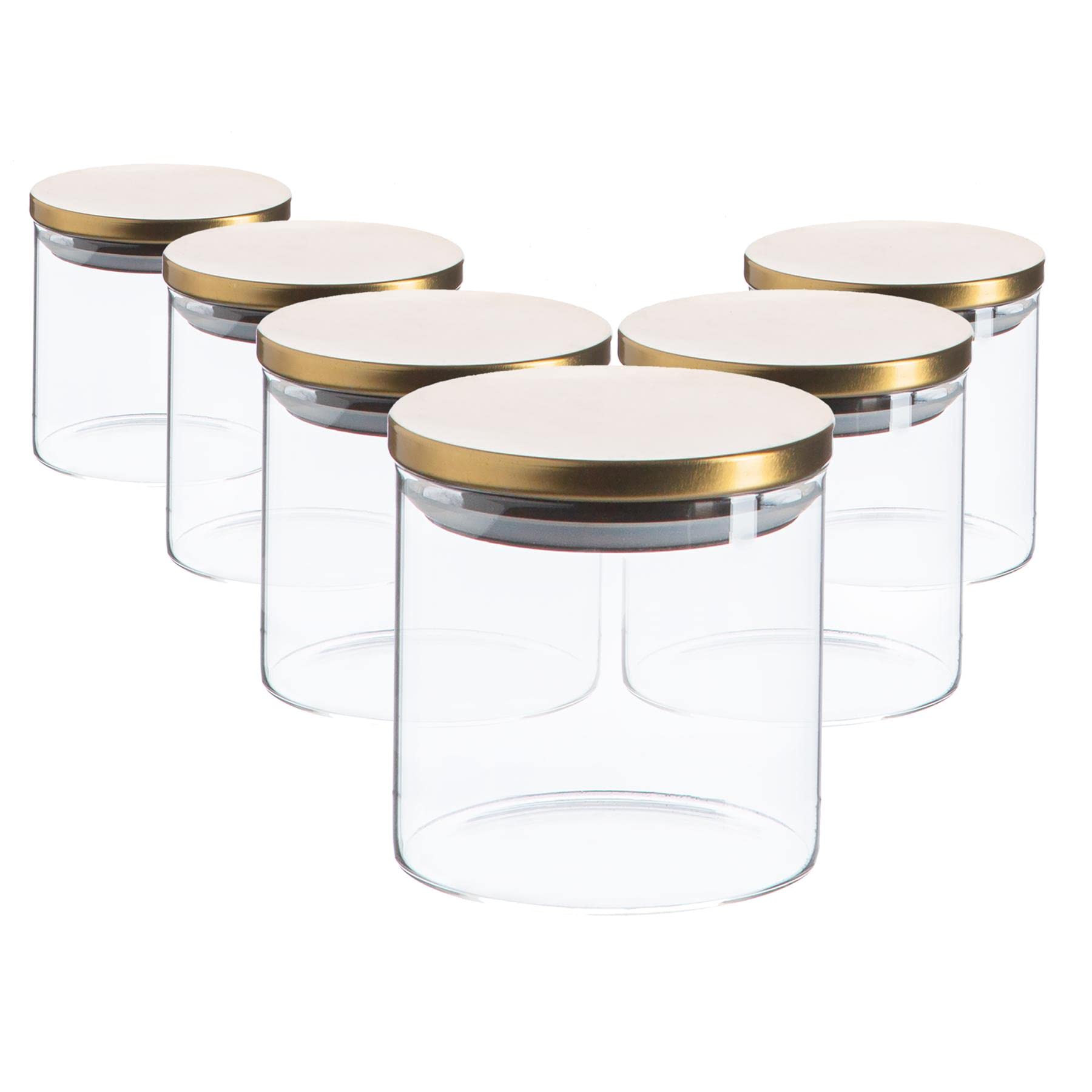 Argon Tableware Scandi Storage Jars with Metallic Gold Lids - 550ml - 6 Pack - Modern Round Organisation Container Glass Jar for Kitchens, Pantry, Bathrooms, Utility Rooms